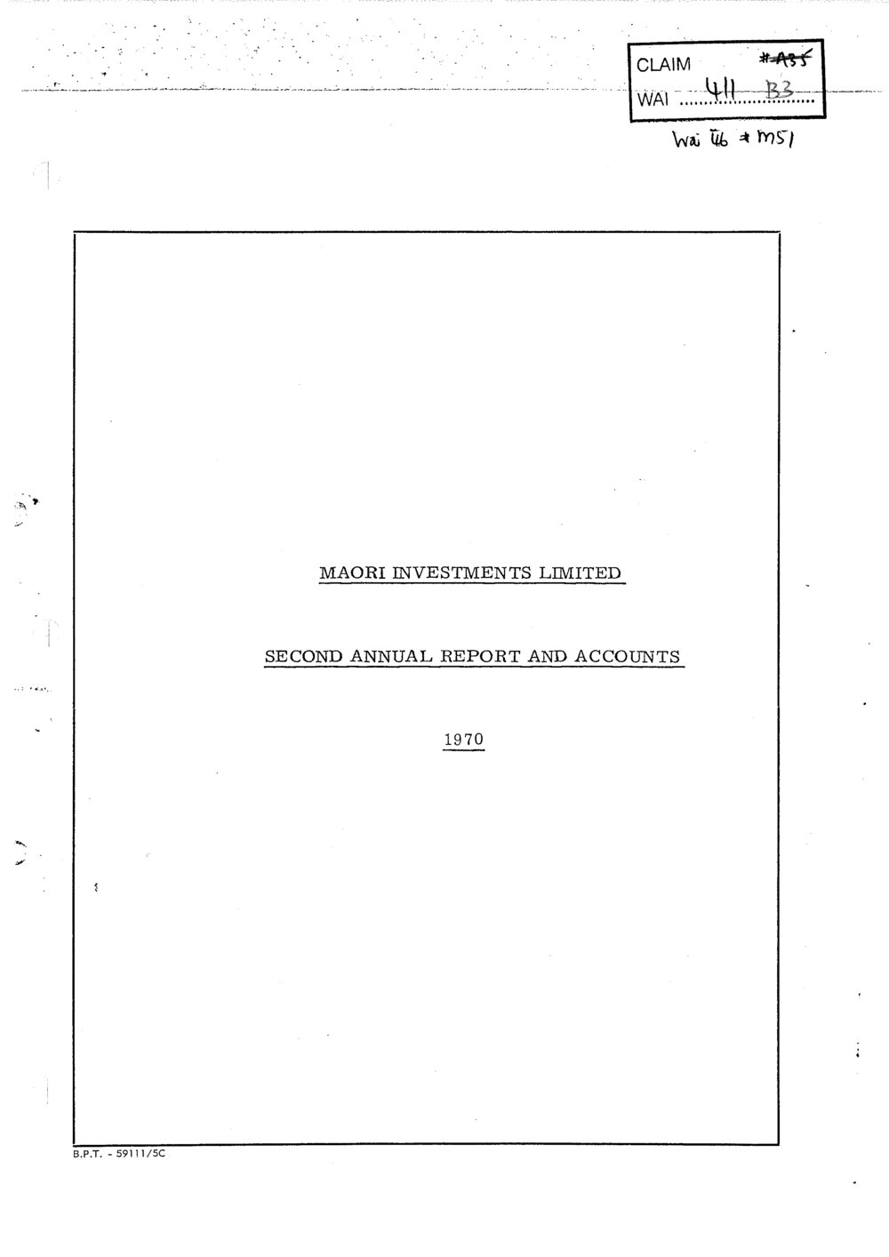 Wai 46_INQ_M051_Maori Investments Limited - Second Annual Report and Accounts - 1970