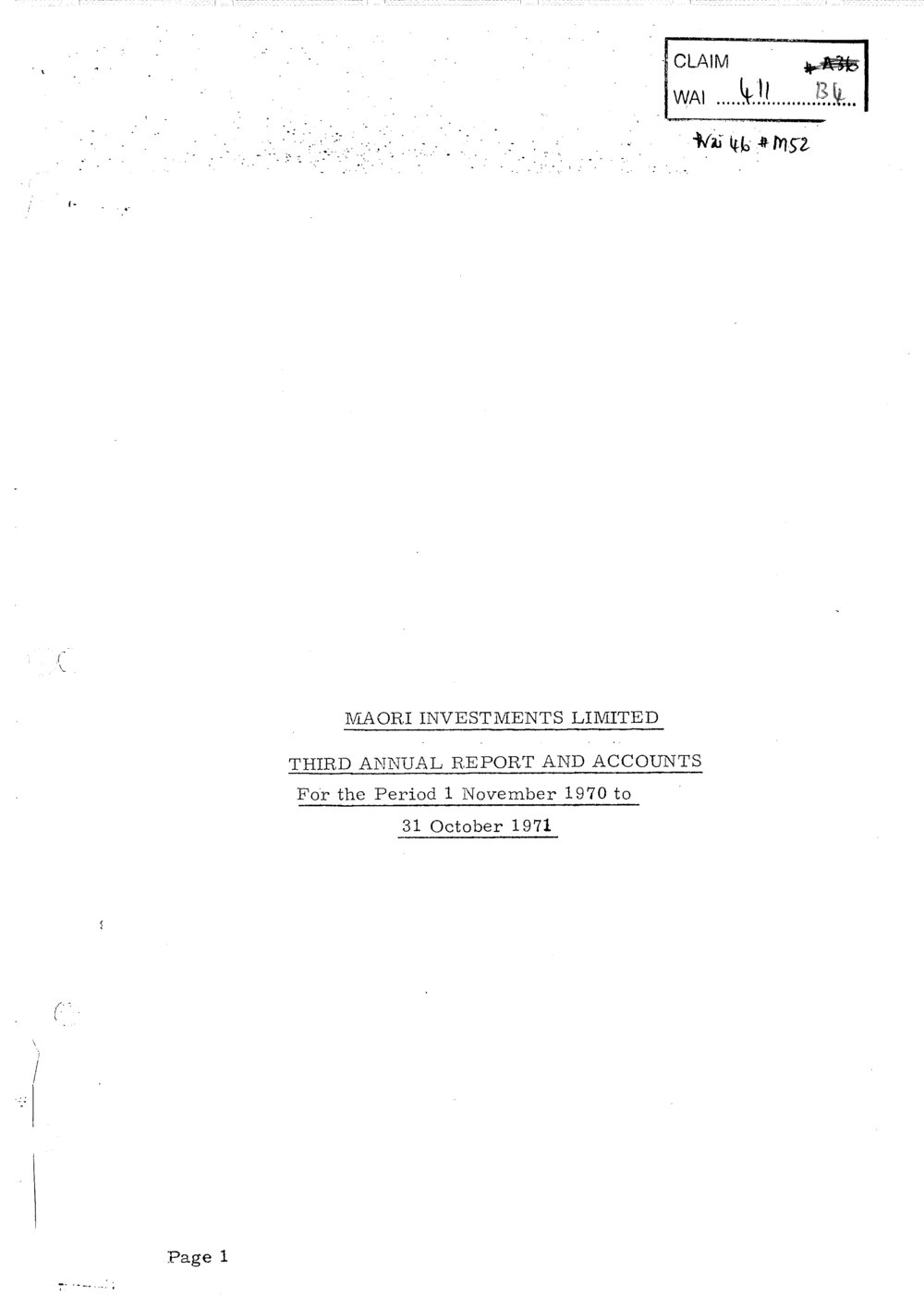 Wai 46_INQ_M052_Maori Investments Limited - Third Annual Report and Accounts - 31 October 1971