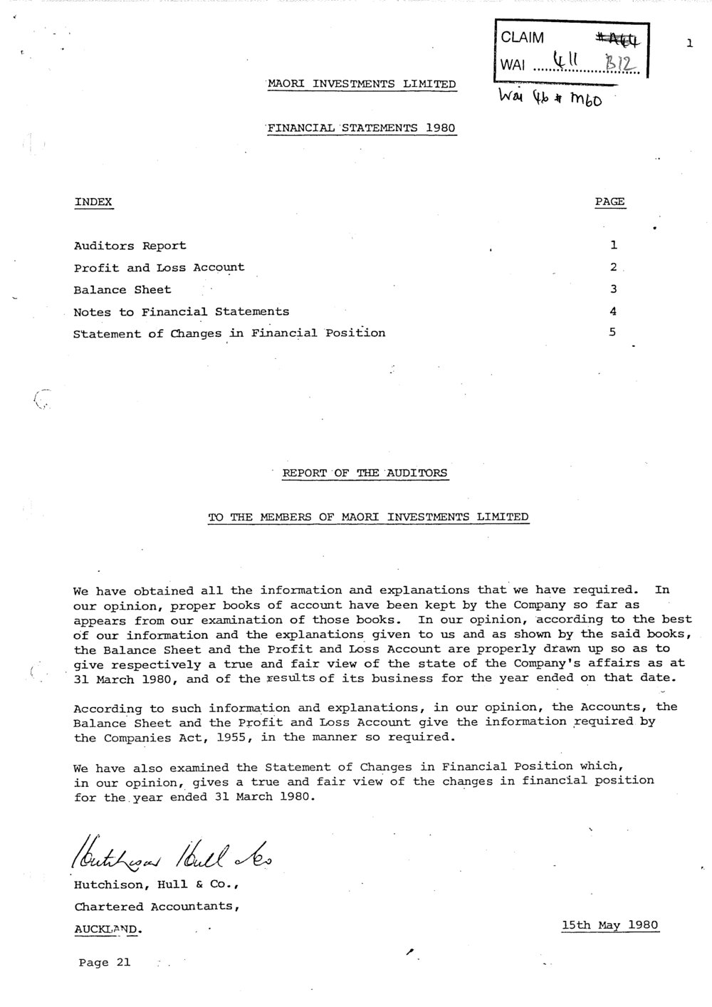 Wai 46_INQ_M060_Financial Statements - Maori Investments Limited - 1980