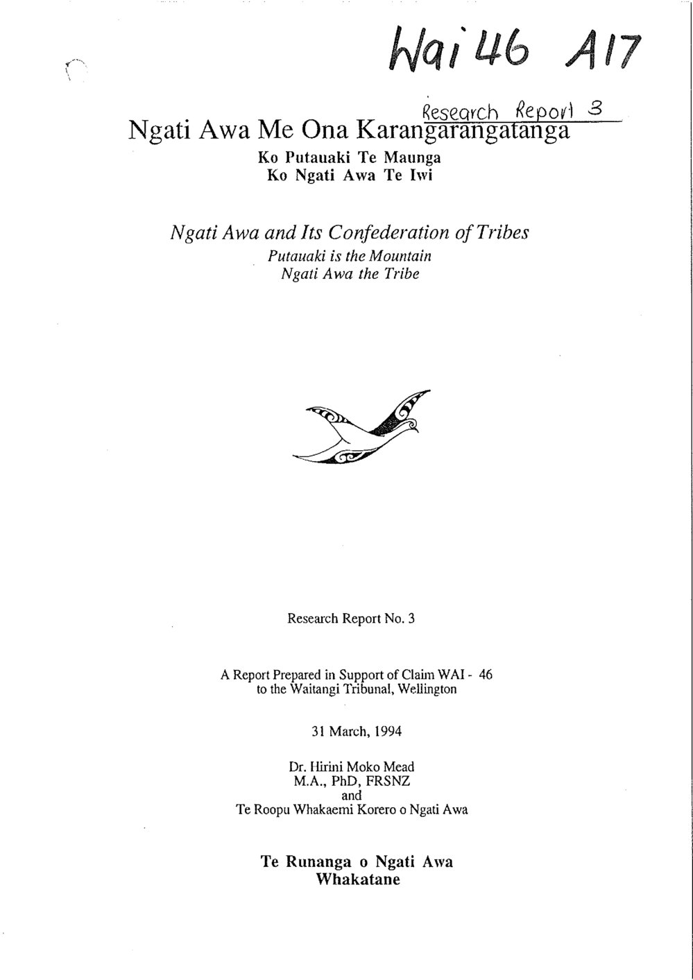 Wai 46_INQ_A017_Research Report - Ngati Awa and Its Confederation of Tribes - 31 March 1994