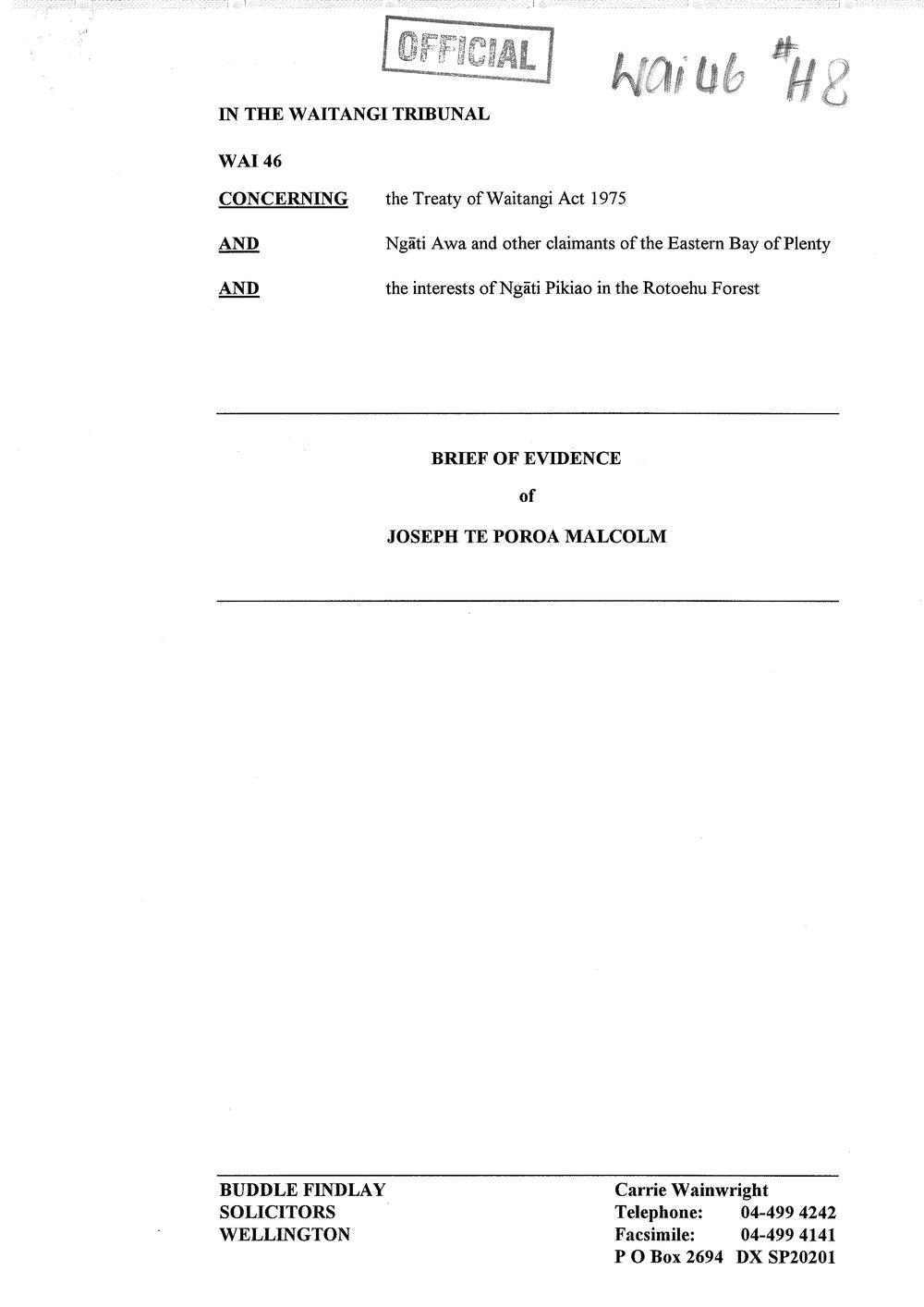 Wai 46_INQ_H008_Brief of Evidence RE Rotoehu Forest - Joseph Te Poroa Malcolm