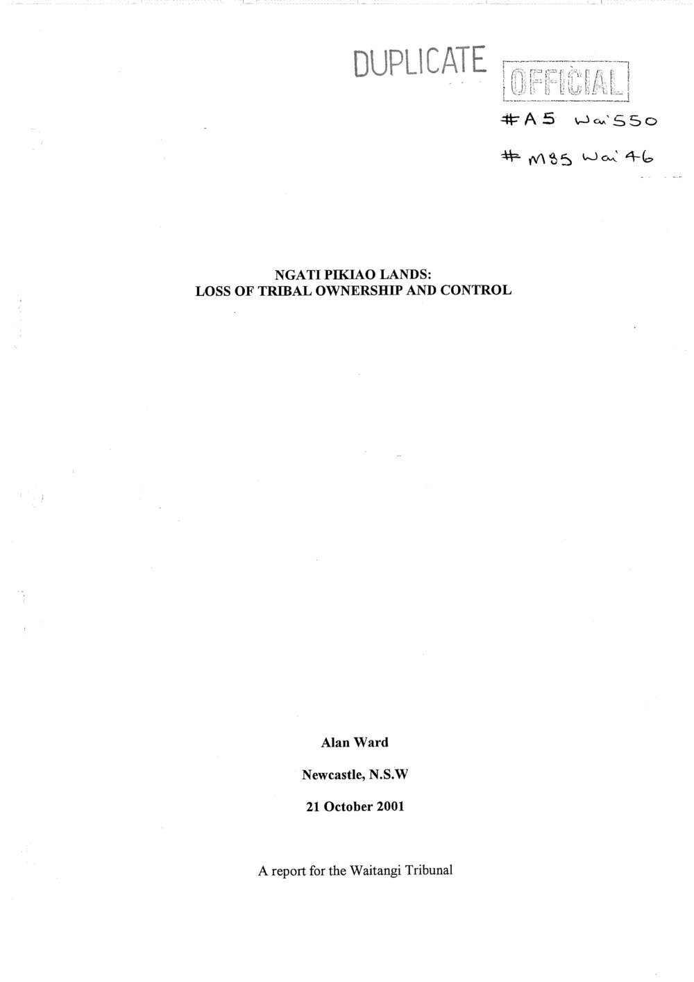 Wai 46_INQ_M085_Report RE Ngati Pikiao Lands - Loss of Tribal Ownership and Control - 21 October 2001