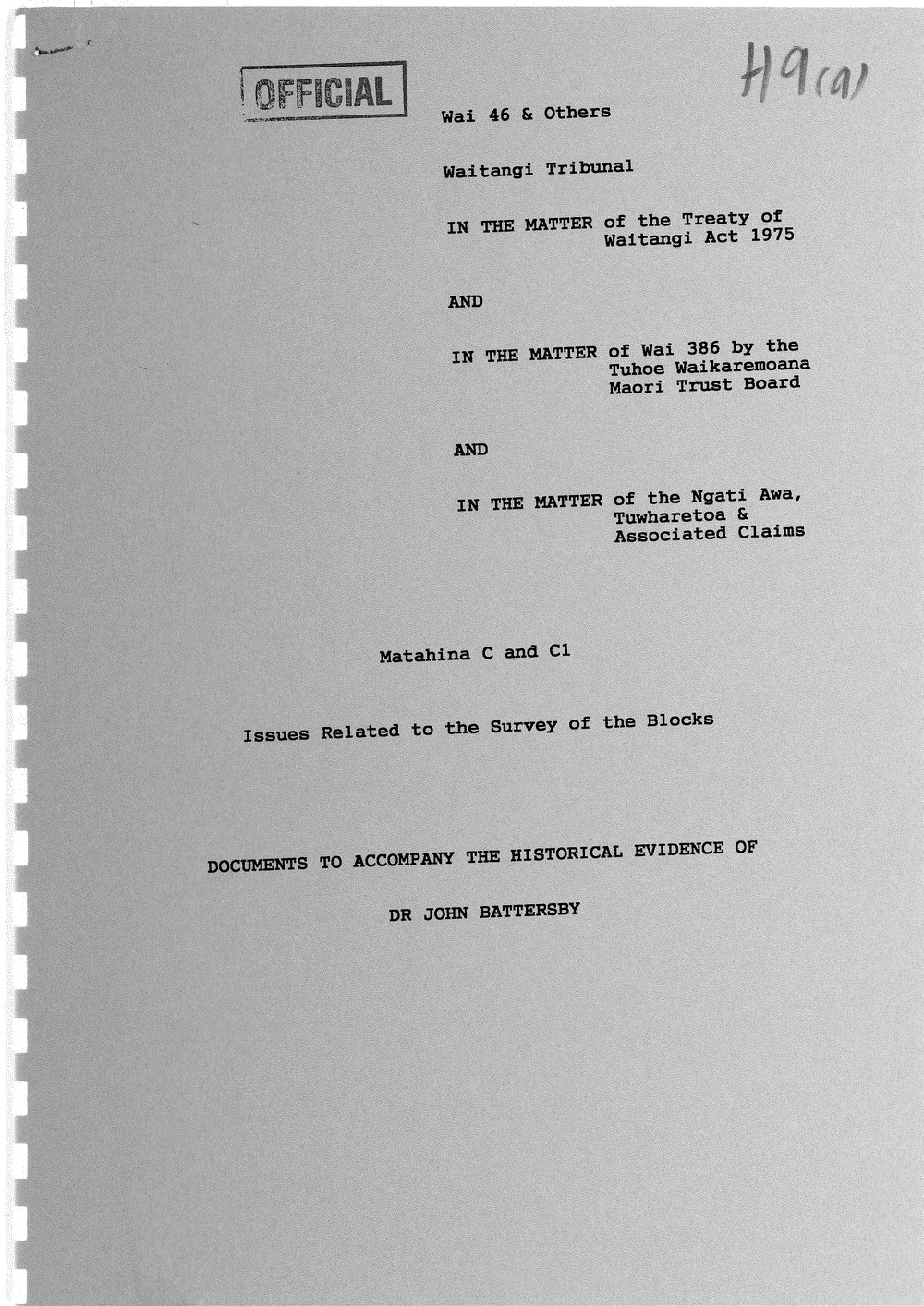 Wai 46_INQ_H009 (a)_Matahina C &amp; C1 - Issues related to survey