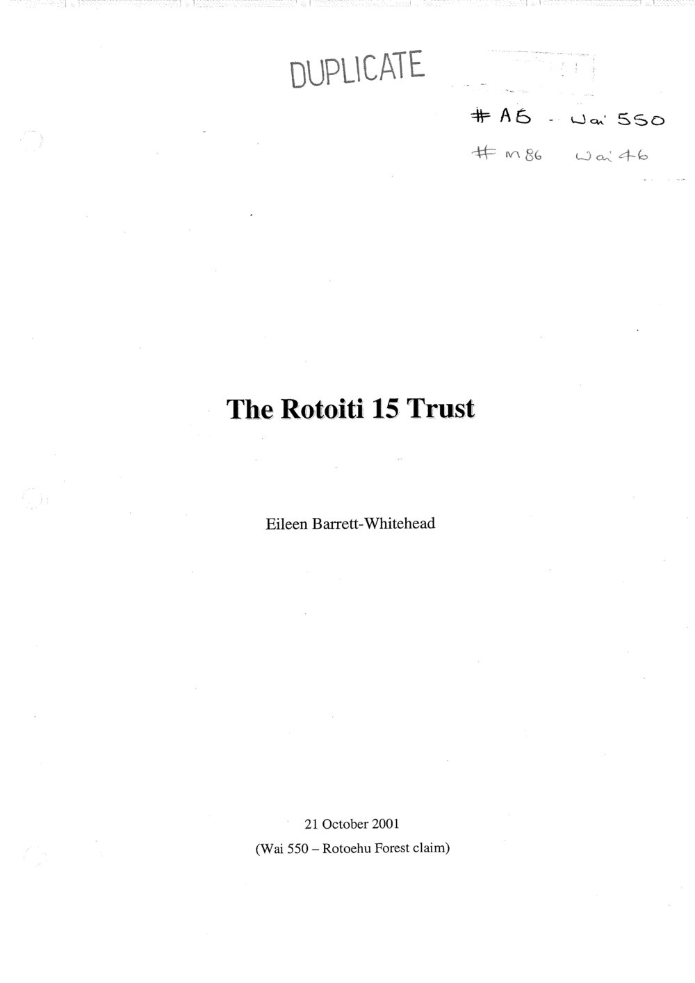 Wai 46_INQ_M086-Report RE The Rotoiti 15 Trust - 21 October 2001