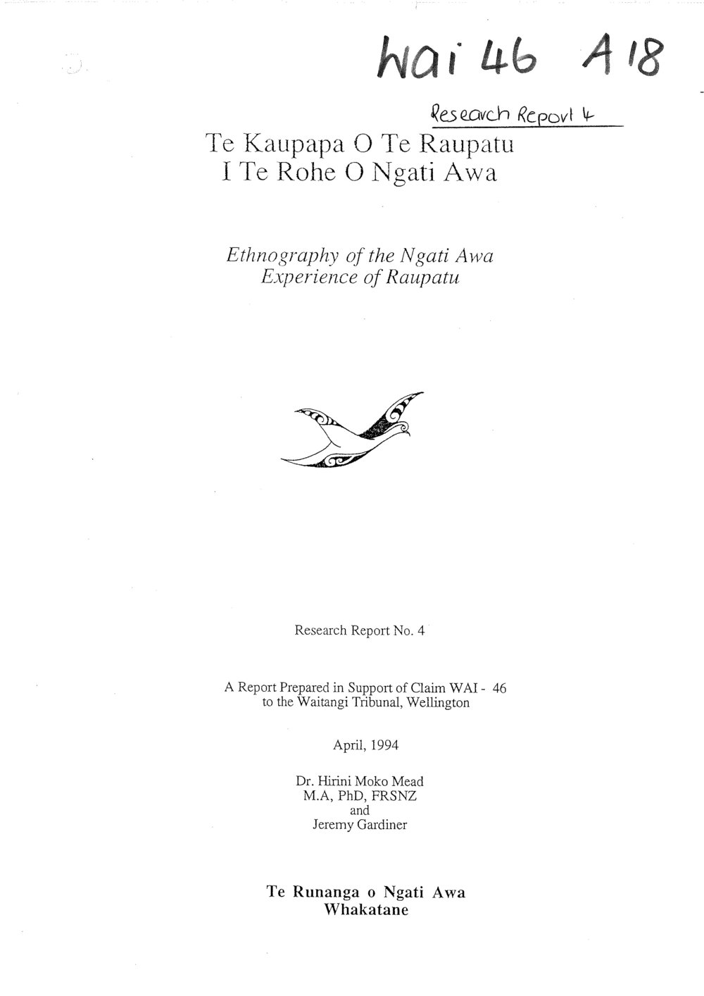 Wai 46_INQ_A018_Research Report N.4 - Ethnogrophy of the Ngati Awa Experience of Raupatu