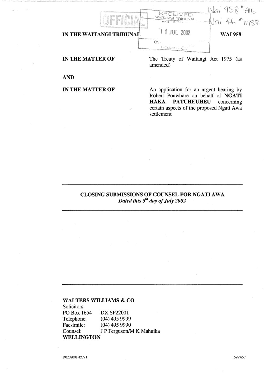 Wai 46_INQ_M088_Closing Submissions of Counsel for Ngati Awa - 5 July 2002