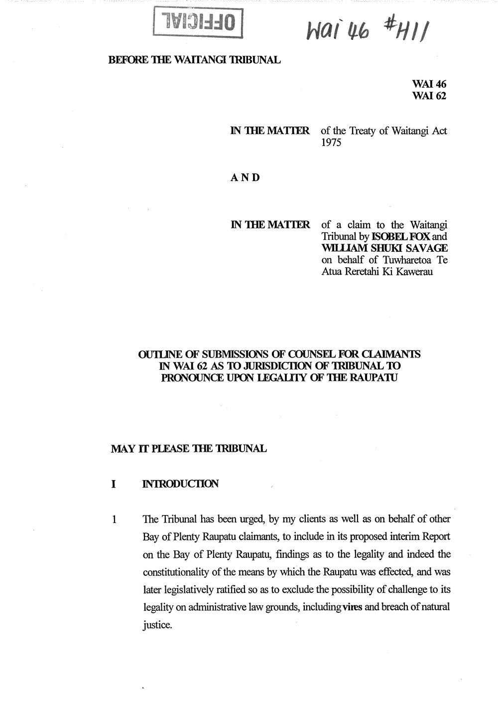 Wai 46_INQ_H011_Outline of submissions of counsel RE Legality of Raupatu