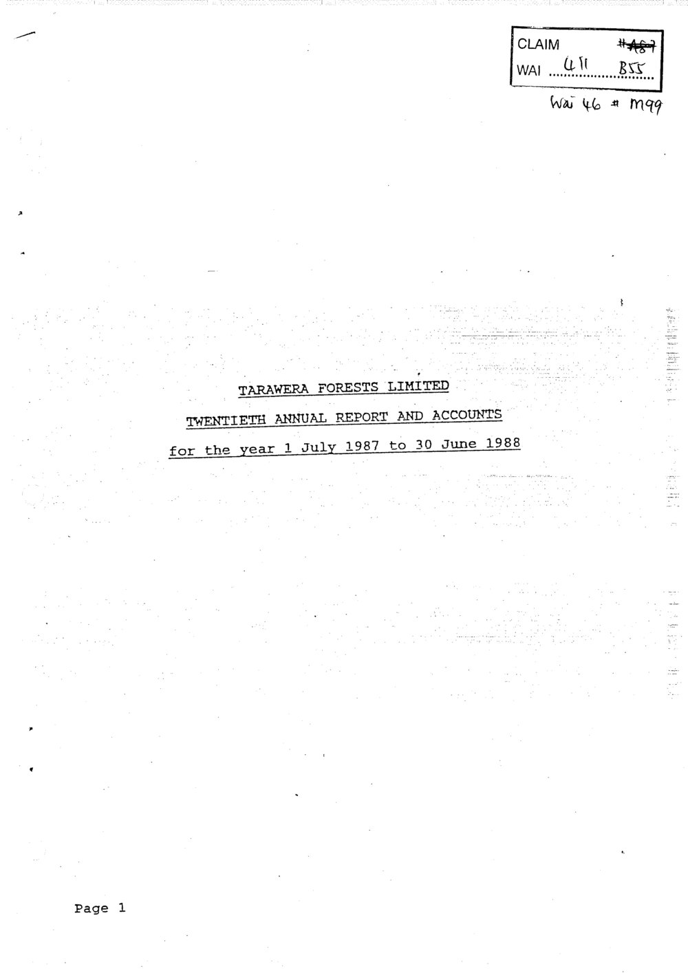 Wai 46_INQ_M099_Tarawera Forests Limited - Twentieth Annual Report and Accounts - 1 July 1987 to 30 June 1988