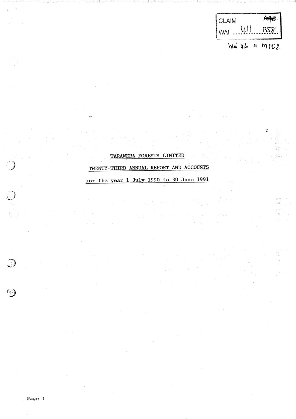 Wai 46_INQ_M102_Tarawera Forests Limited - Twenty-Third Annual Report - 1 July 1990 to 30 June 1991