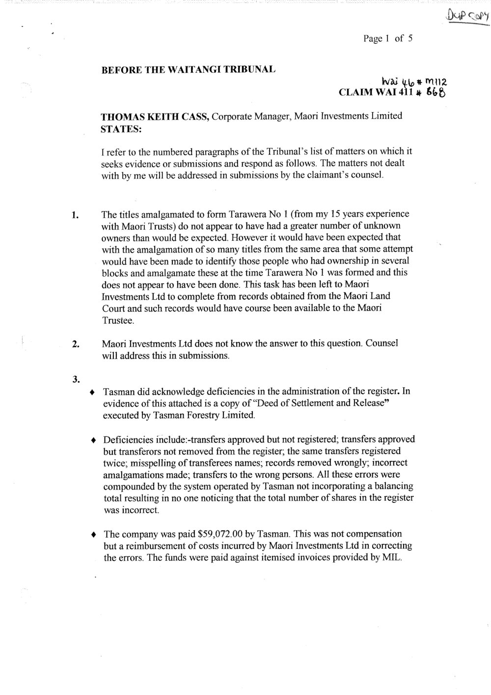 Wai 46_INQ_M112_Statement by Thomas Keith Cass