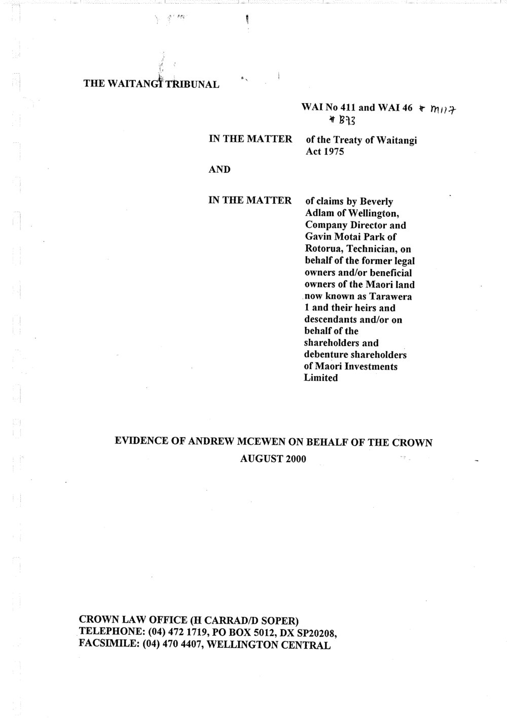Wai 46_INQ_M117_Evidence of Andrew MCEWEN on behalf of The Crown - August 2000
