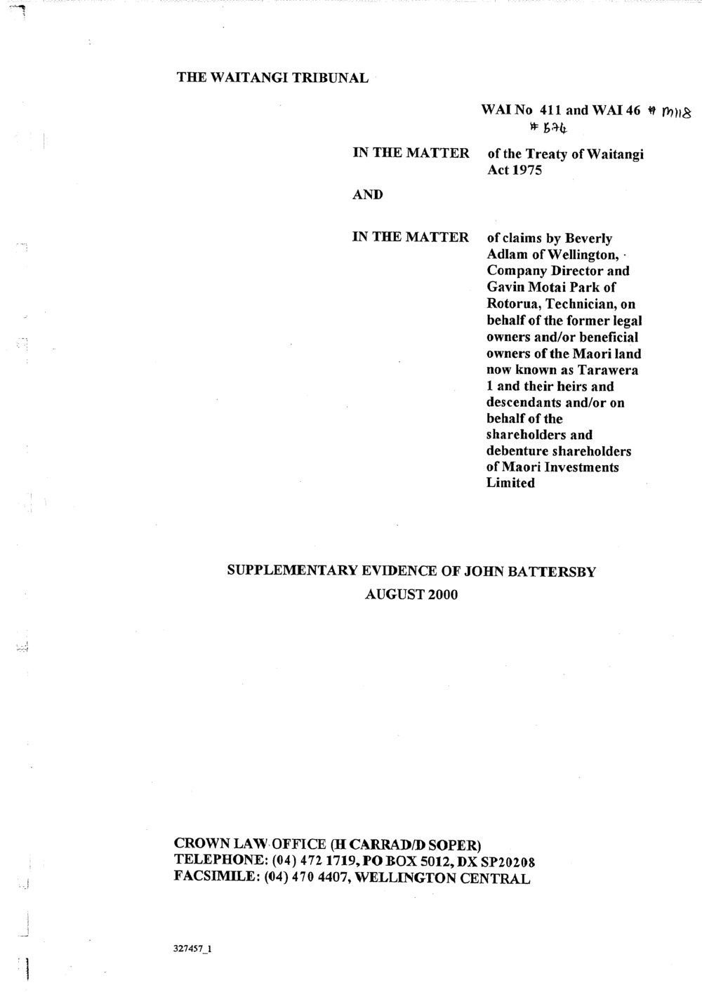 Wai 46_INQ_M118_Supplementary Evidence of John Battersby - August 2000