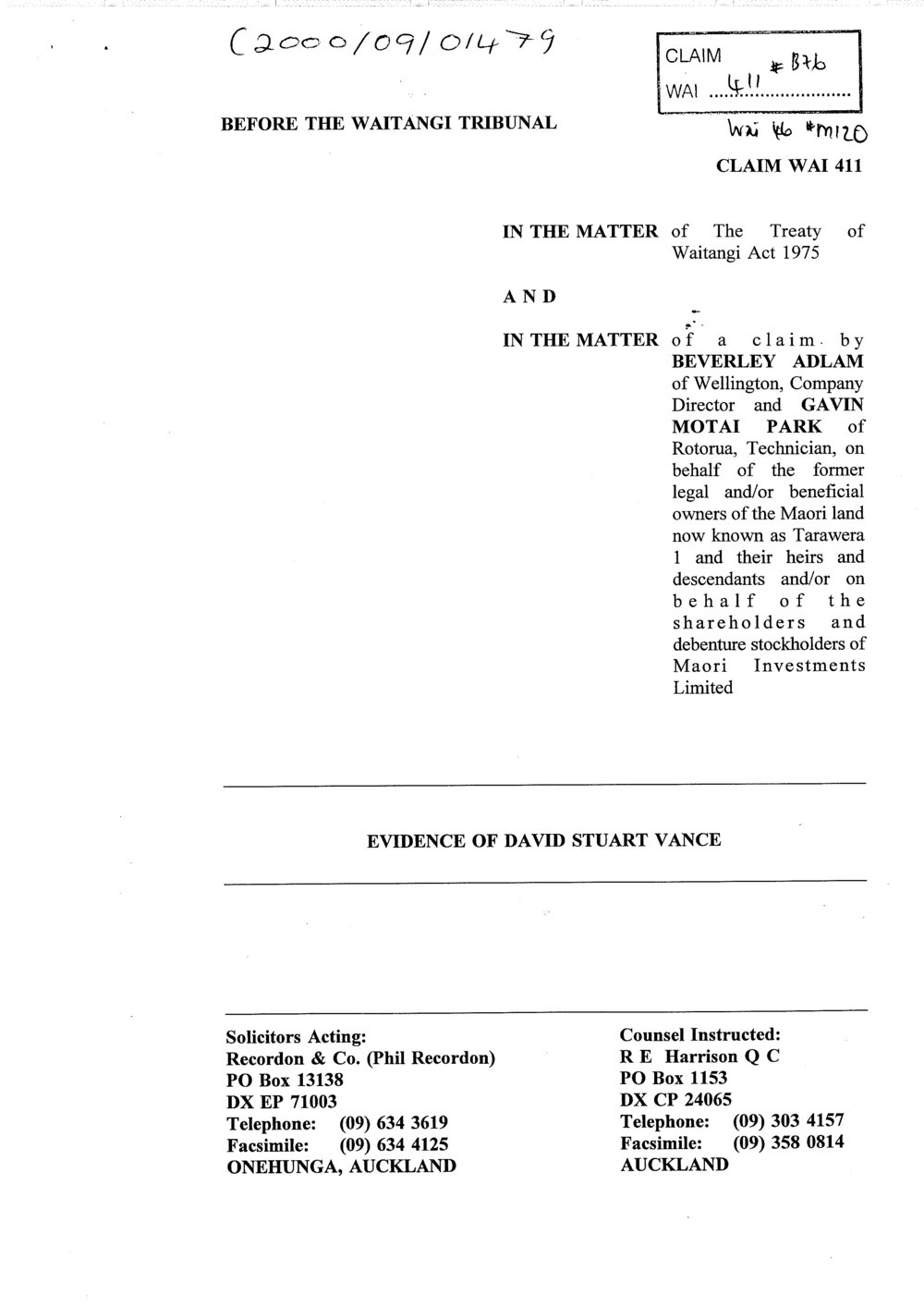 Wai 46_INQ_M120_Evidence of David Stuart Vance