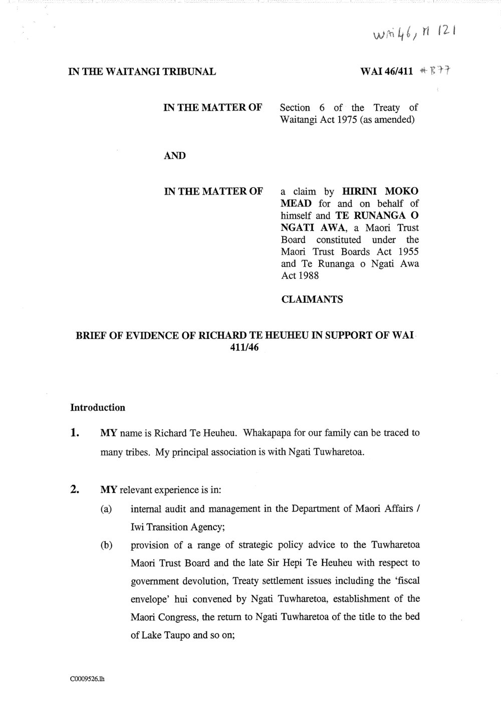 Wai 46_INQ_M121_Brief of Evidence of Richard Te Heuheu in Support of WAI