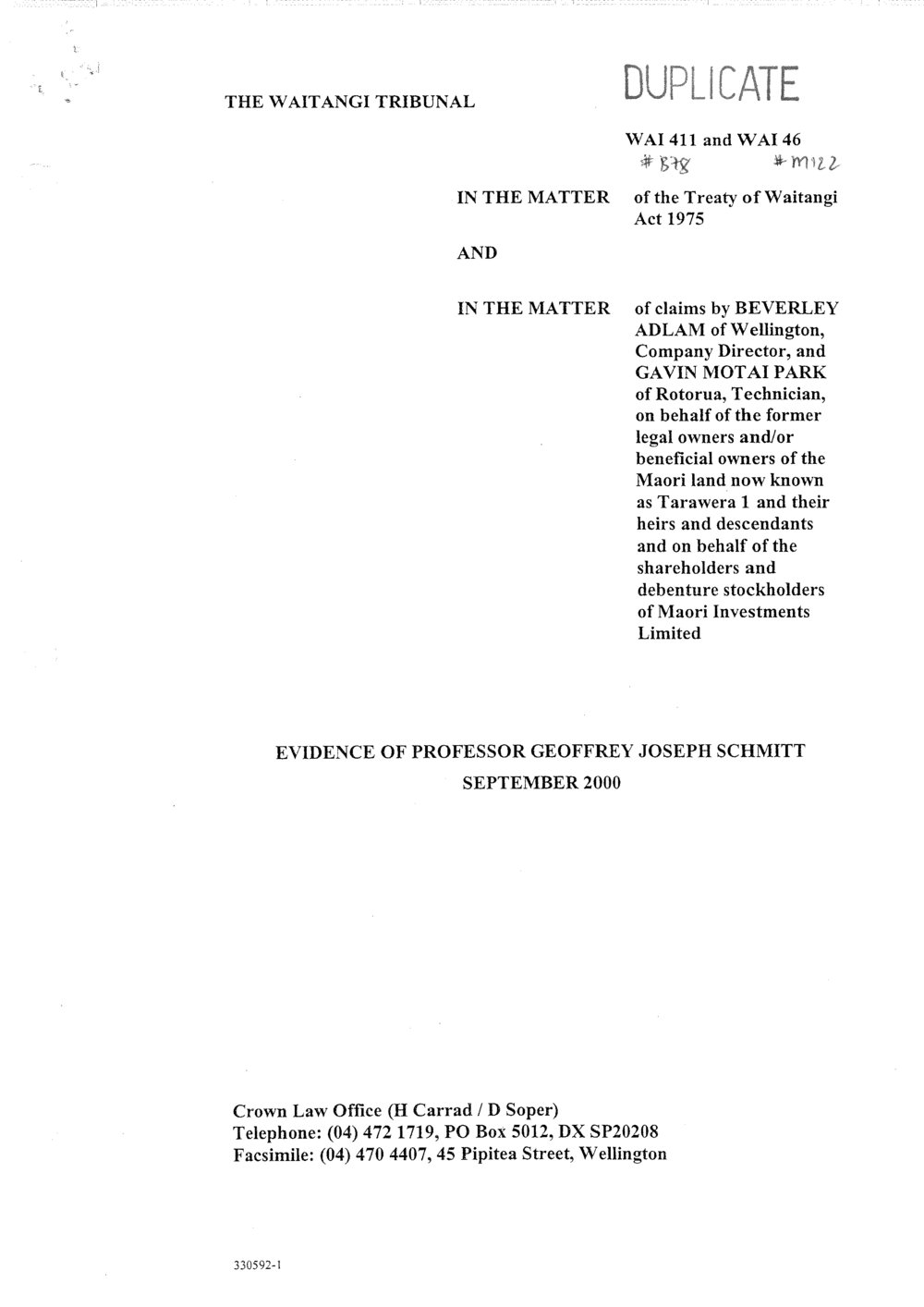 Wai 46_INQ_M122_Evidence of Professor Geoffrey Joseph Schmitt - September 2000