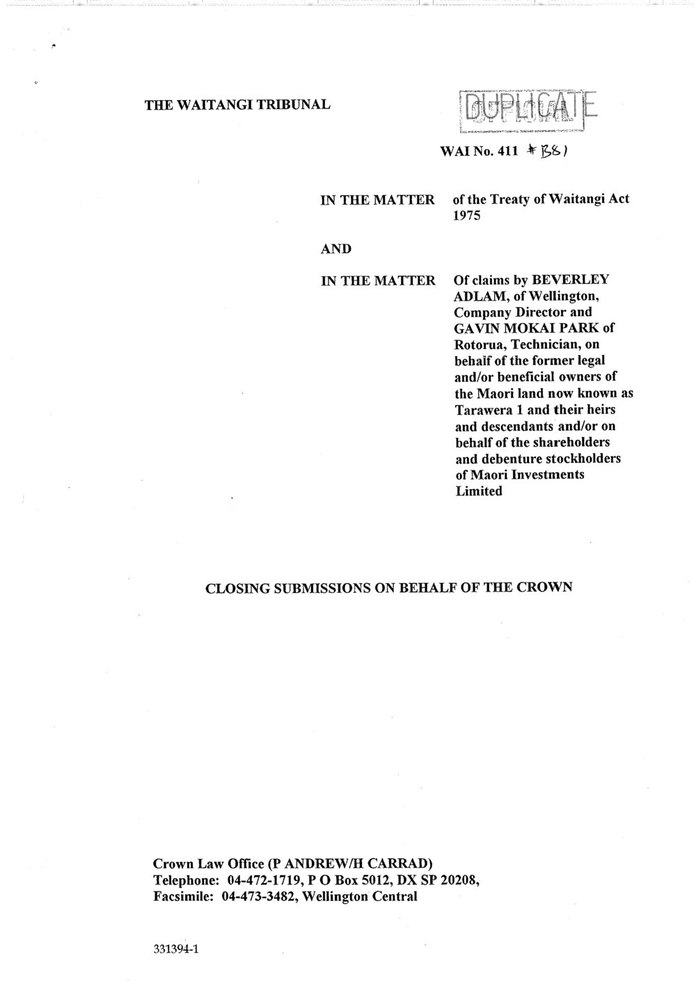 Wai 46_INQ_M125_Closing Submissions on Behal of The Crown