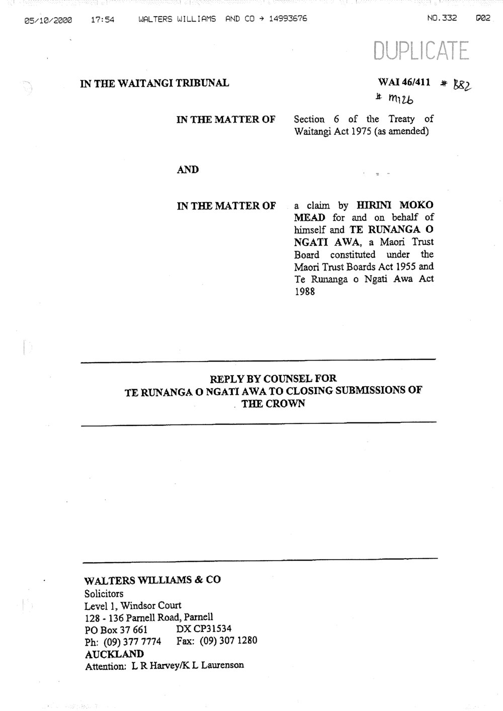 Wai 46_INQ_M126_Reply by Counsel for TRONA RE The Crown