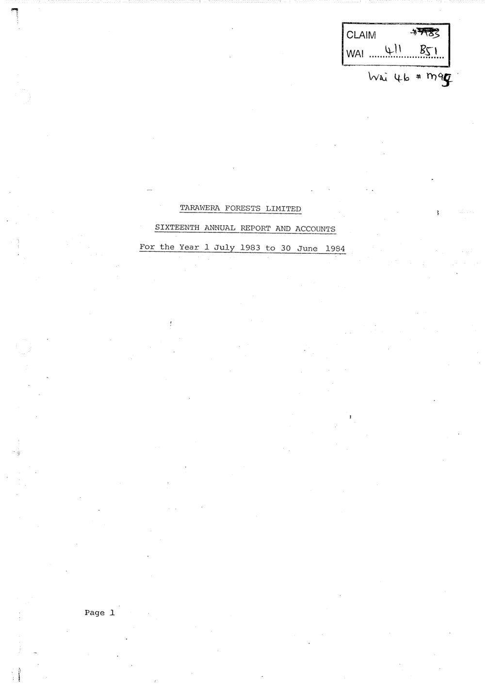 Wai_Tarawera Forests Limited - Sixteenth Annual Report 46M095