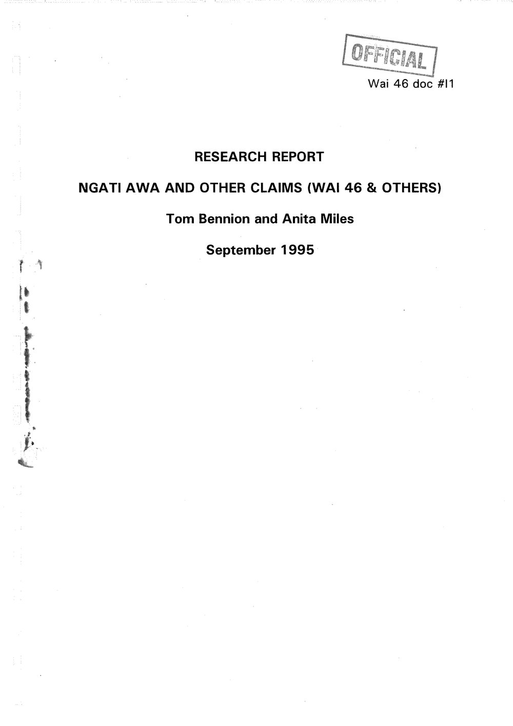 Wai 46_INQ_I001_Research Report - Ngati Awa and Other Claims - September 1995