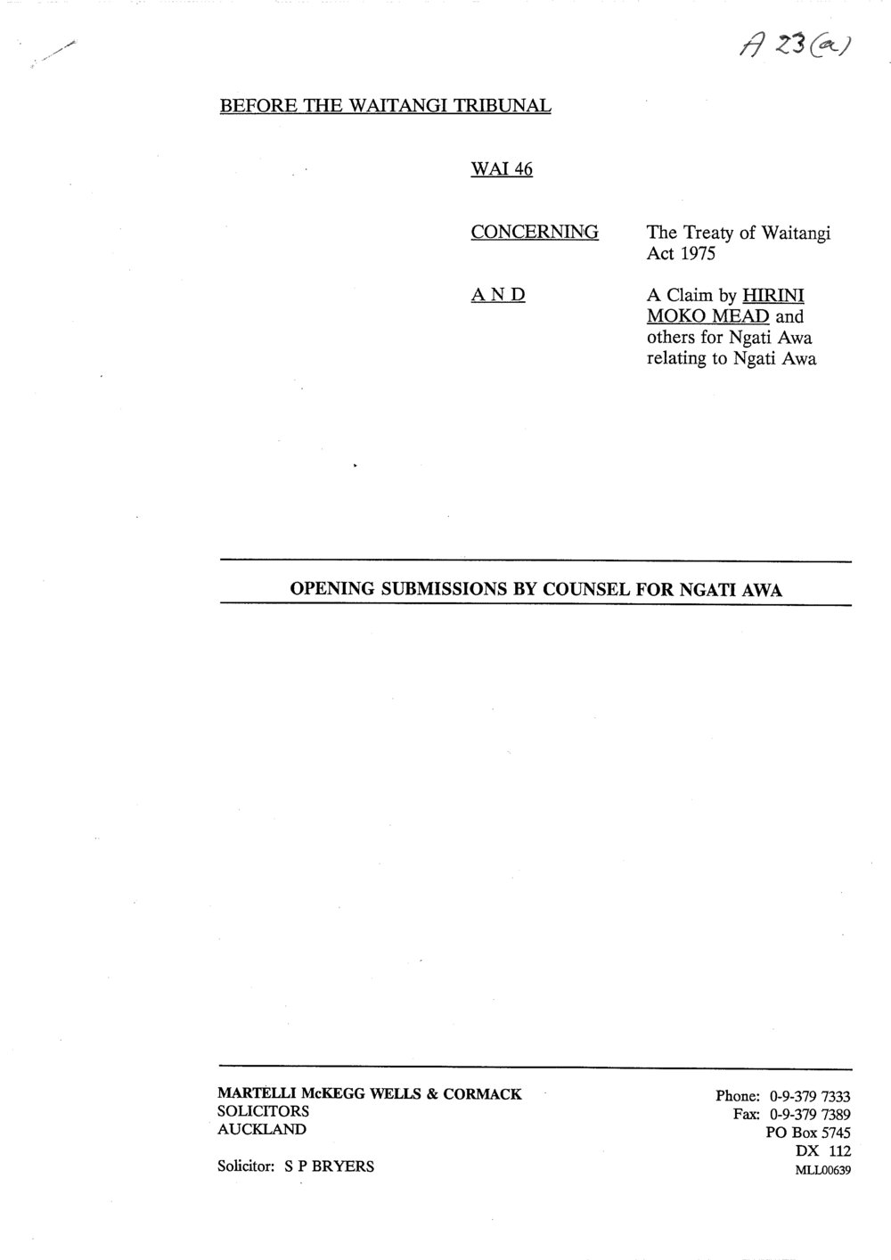 Wai 46_INQ_A023 (a)_Opening Submissions by Counsel for Ngati Awa
