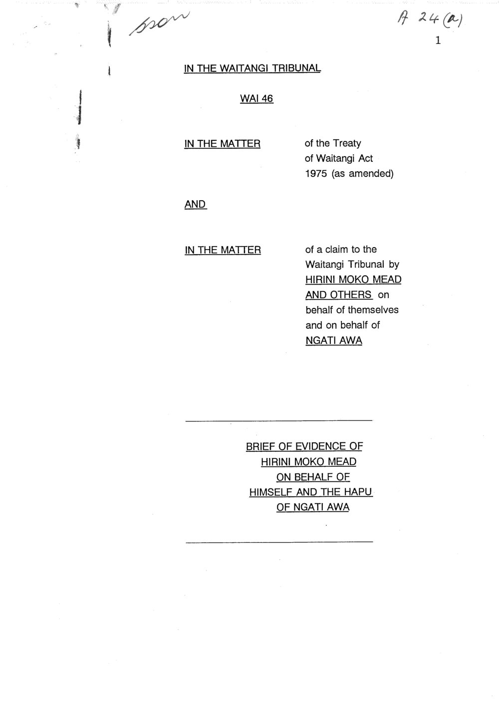 Wai 46_INQ_A024 (a)_Brief of Evidence of H M Mead on behalf of himself and Ngati Awa