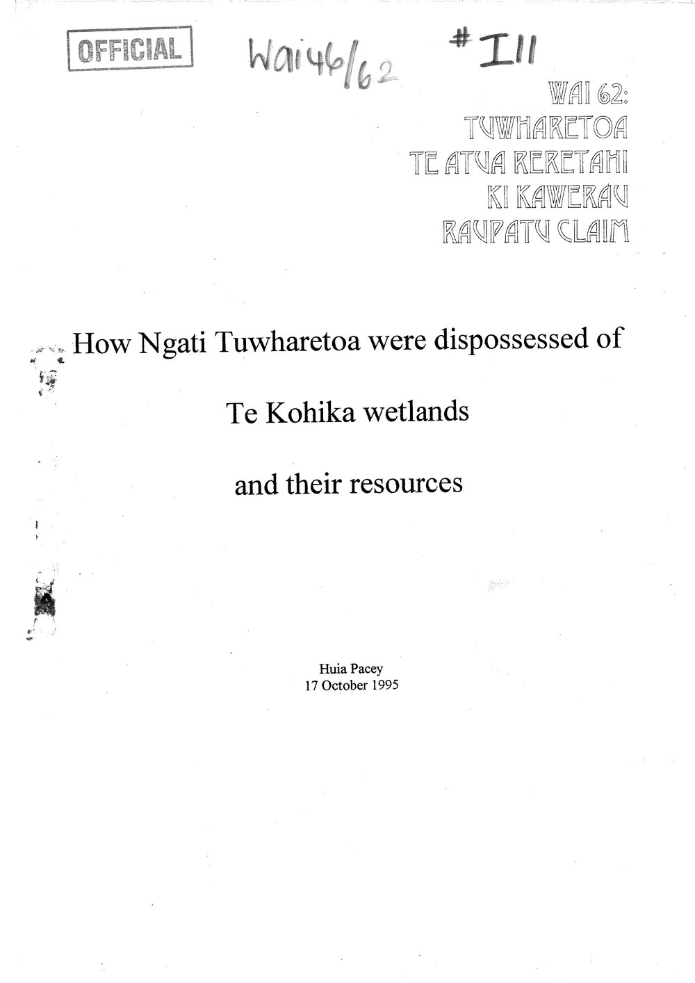 Wai 46_INQ_I011_REPORT RE Tuwharetoa &amp; Wetlands - 17 October 1995