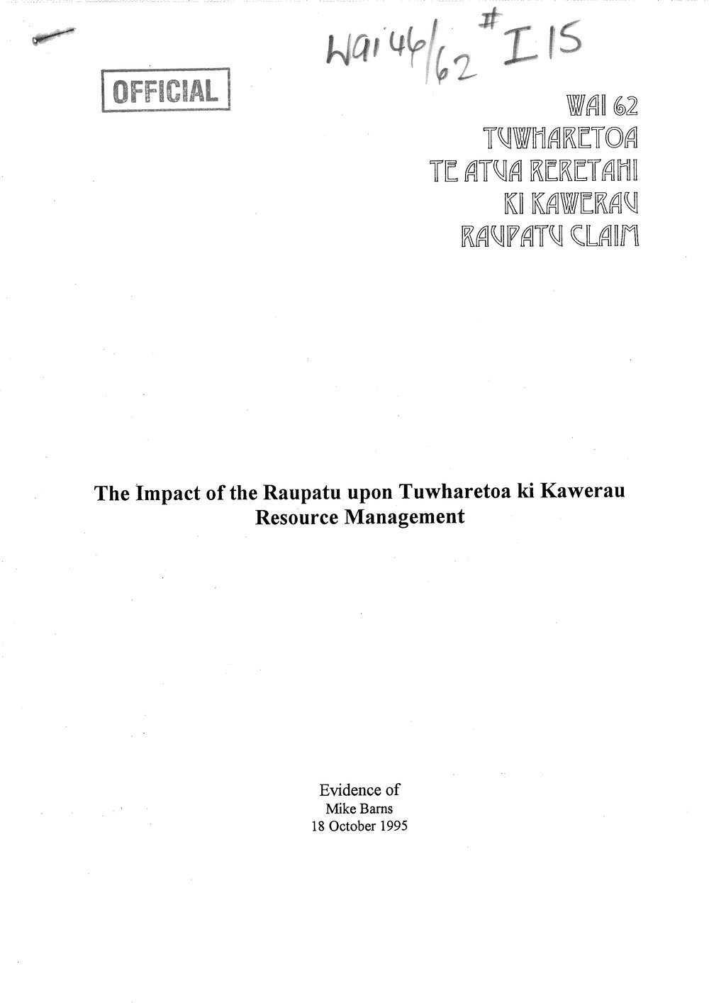 Wai 46_INQ_I015_REPORT RE The impact of the Raupatu - Resource Management - 18 October 1995