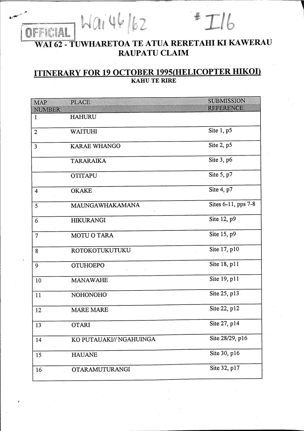 Wai 46_INQ_I016_Itinerary for 19 October 1995 (Hikoi)