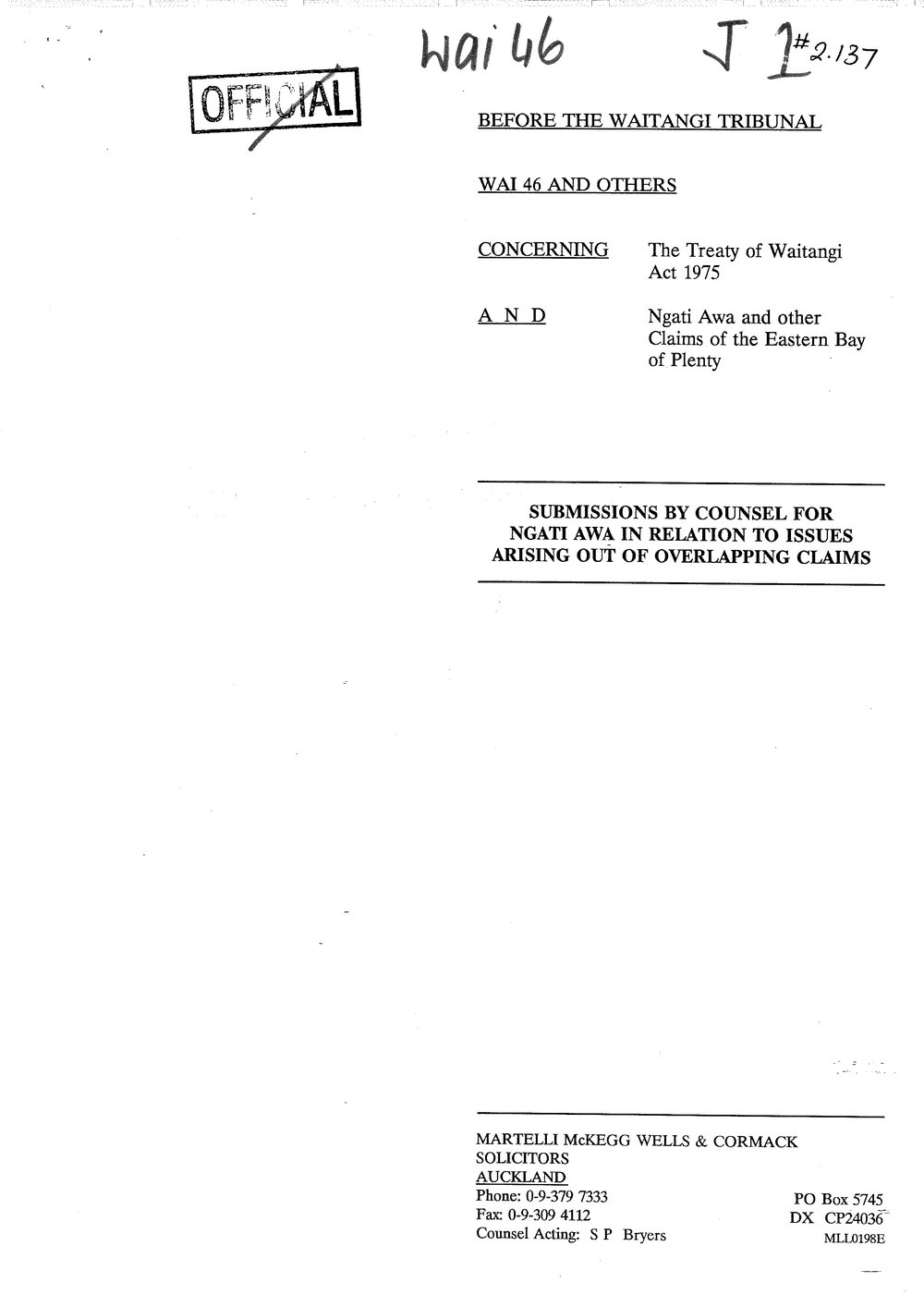 Wai 46_INQ_J001_Ngati Awa - Overlapping Claims