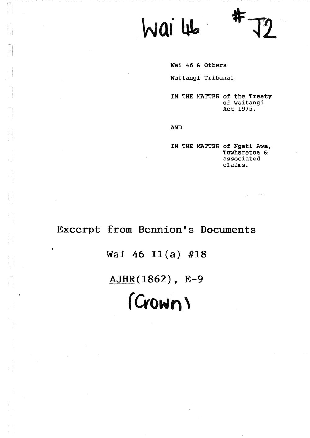 Wai 46_INQ_J002_Document Bennion RE Ngati Awa, Tuwharetoa Claims
