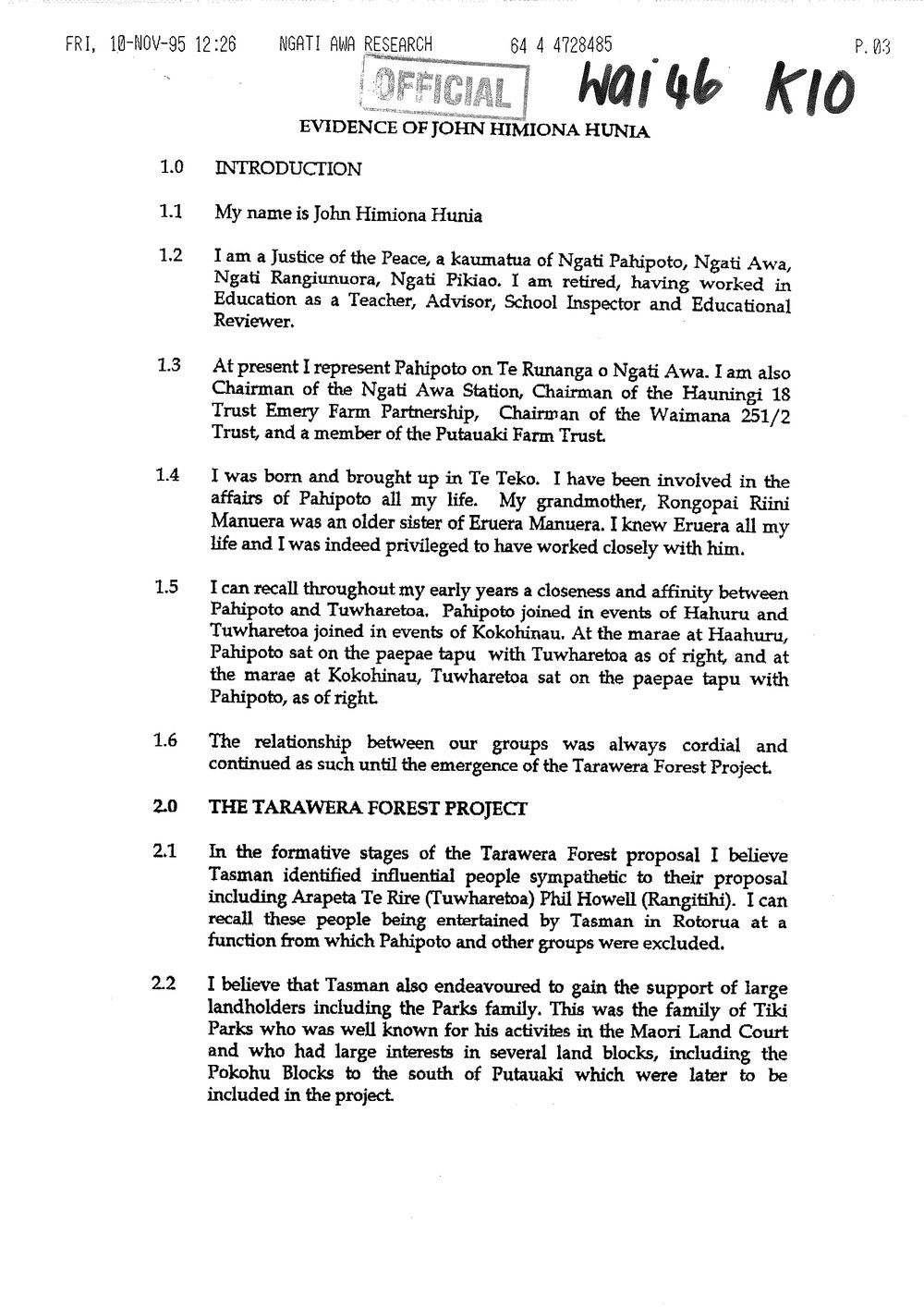 Wai 46_INQ_K010_Evidence of John Himiona Hunia