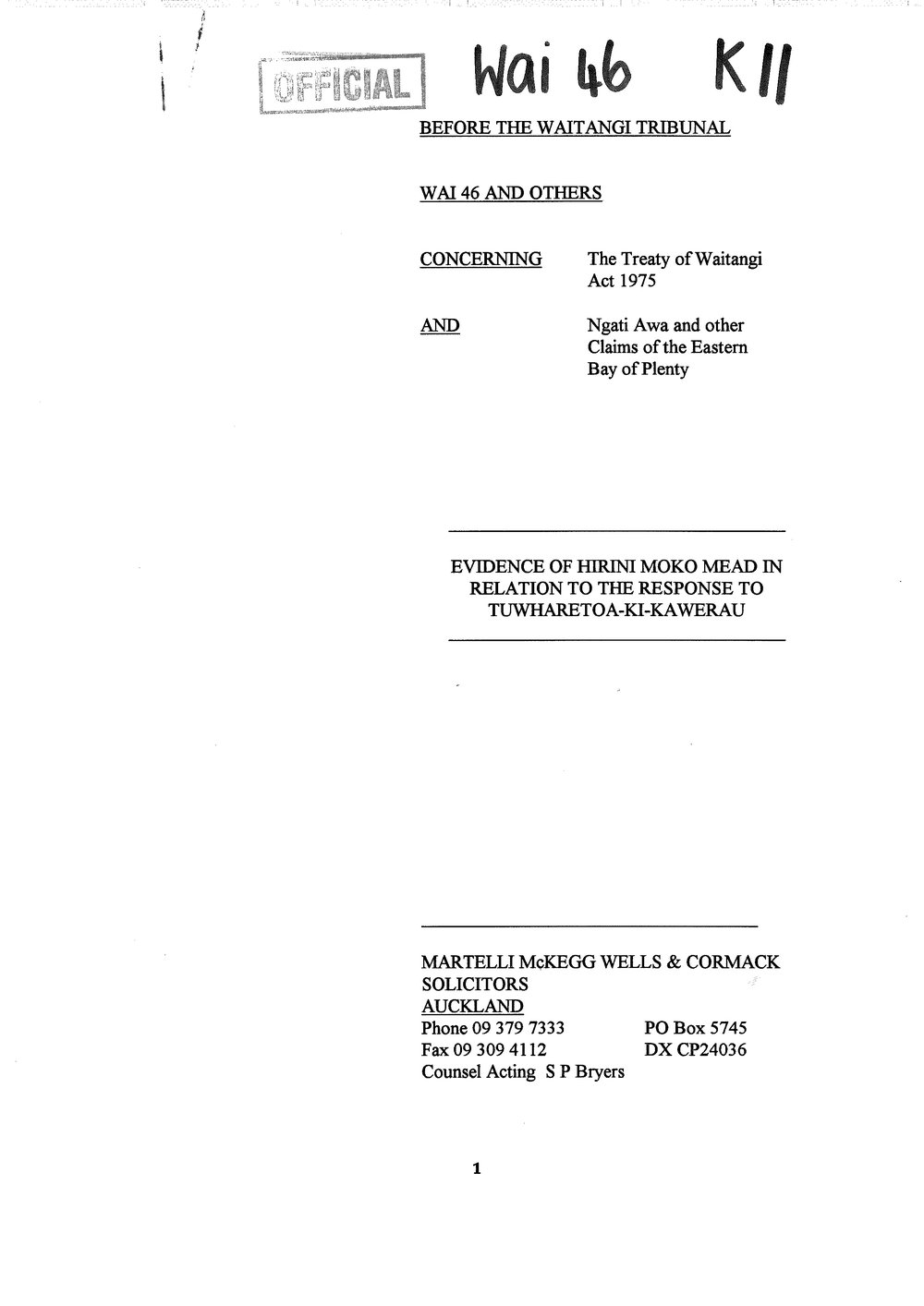 Wai 46_INQ_K011_Evidence of Hirini Moko Mead RE To the response to Tuwharetoa-Ki-Kawerau