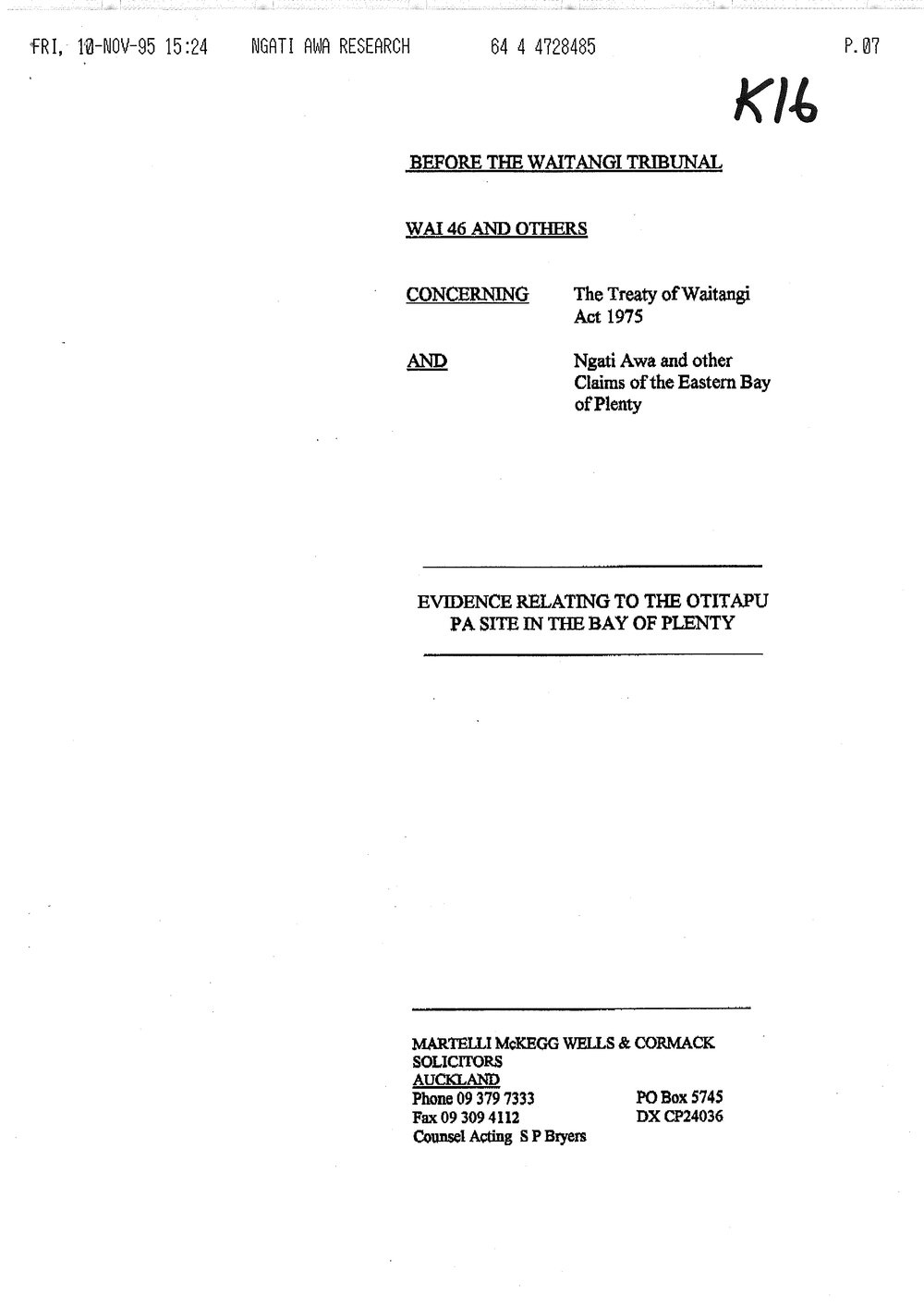 Wai 46_INQ_K016_Evidence RE Otitapu Pa site in BOP