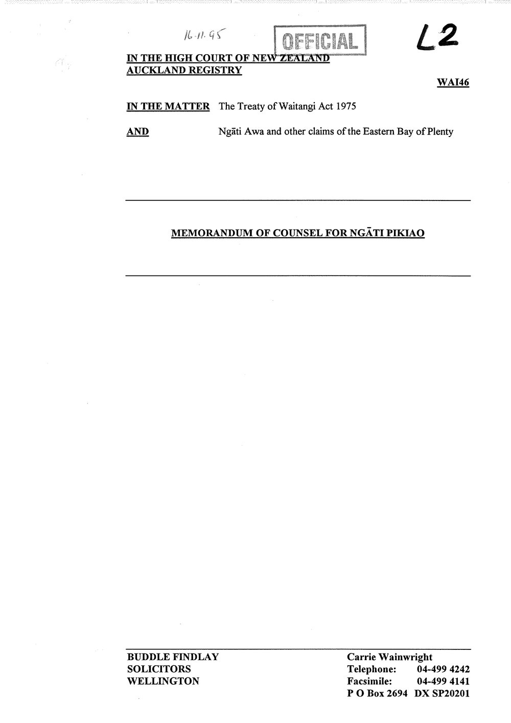 Wai 46_INQ_L002_Memo of Counsel for Ngati Pikiao