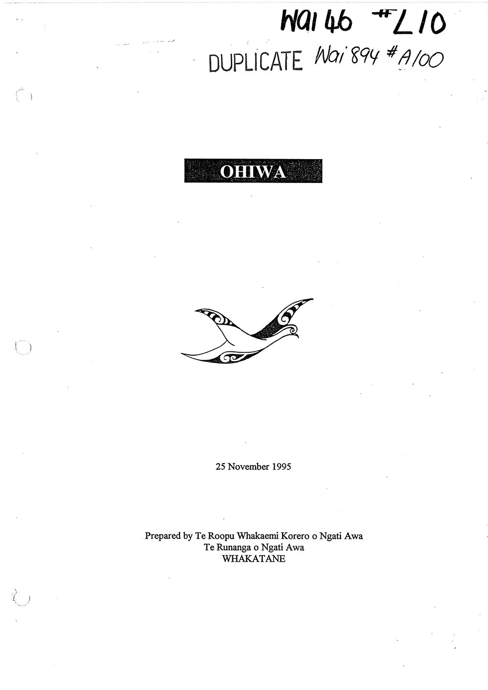 Wai 46_INQ_L010_REPORT RE Ohiwa - 25 November 1995