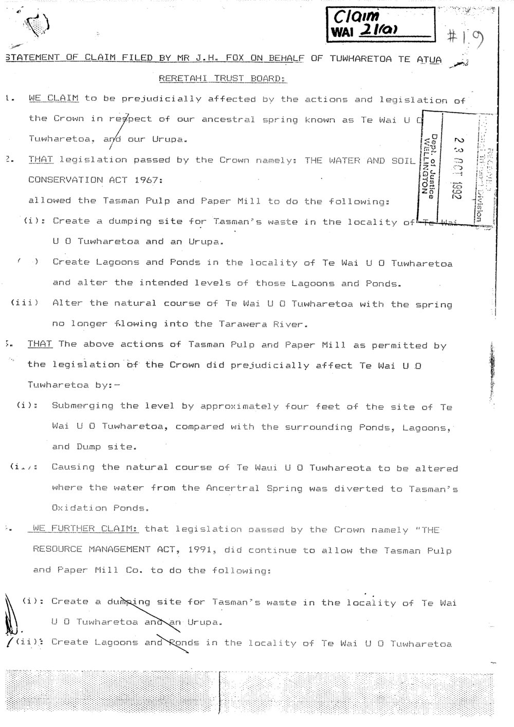 Wai 46_INQ_1.9_ (a) Statement of Claim by Tuwharetoa RE Te Wai U o Tuwharetoa