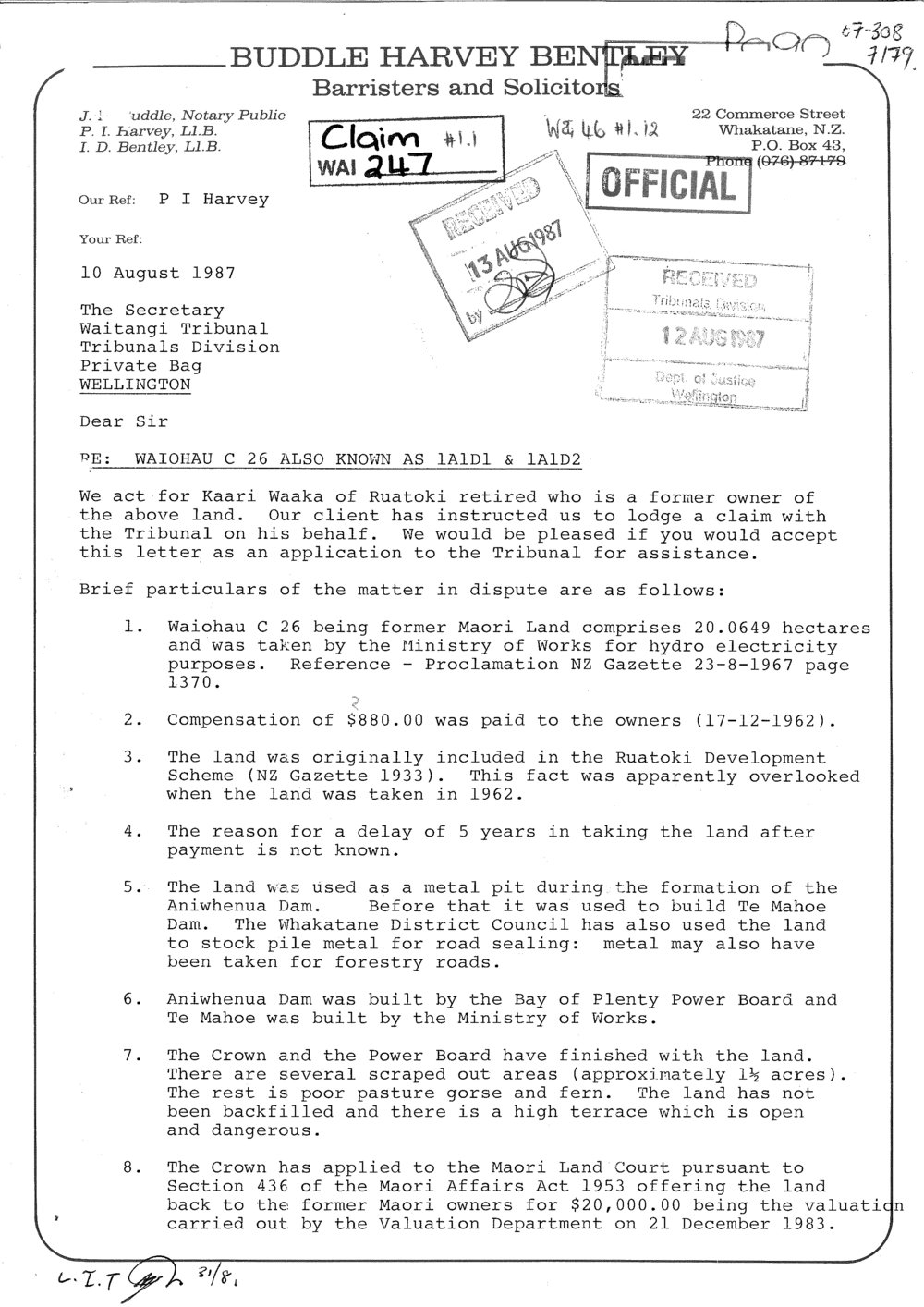 Wai 46_INQ_1.12_Letter Re Waiohau C 26 Claim