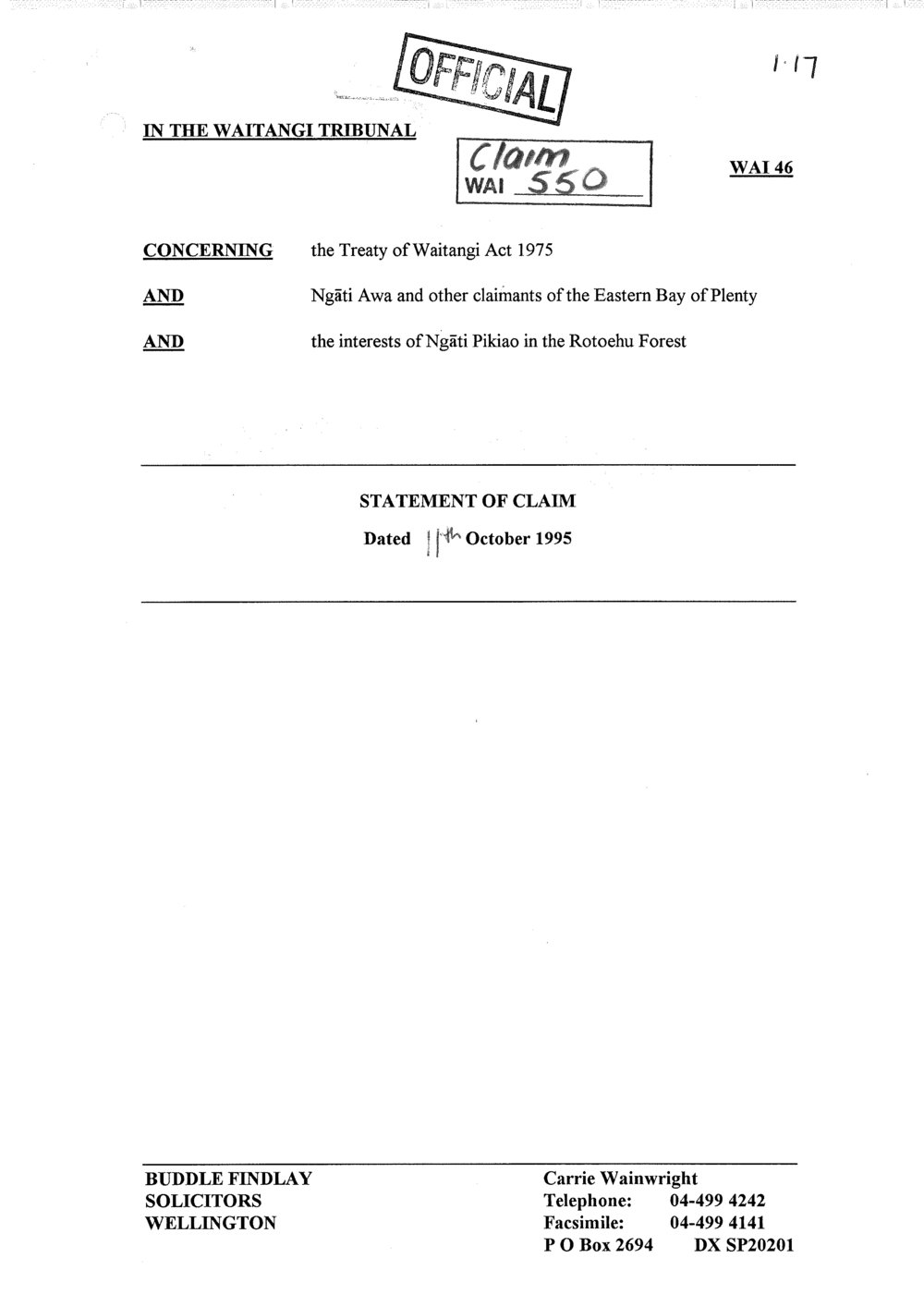 Wai 46_INQ_1.17_The Ngati Awa Claim interests of Ngati Pikiao in the Rotoehu Forest