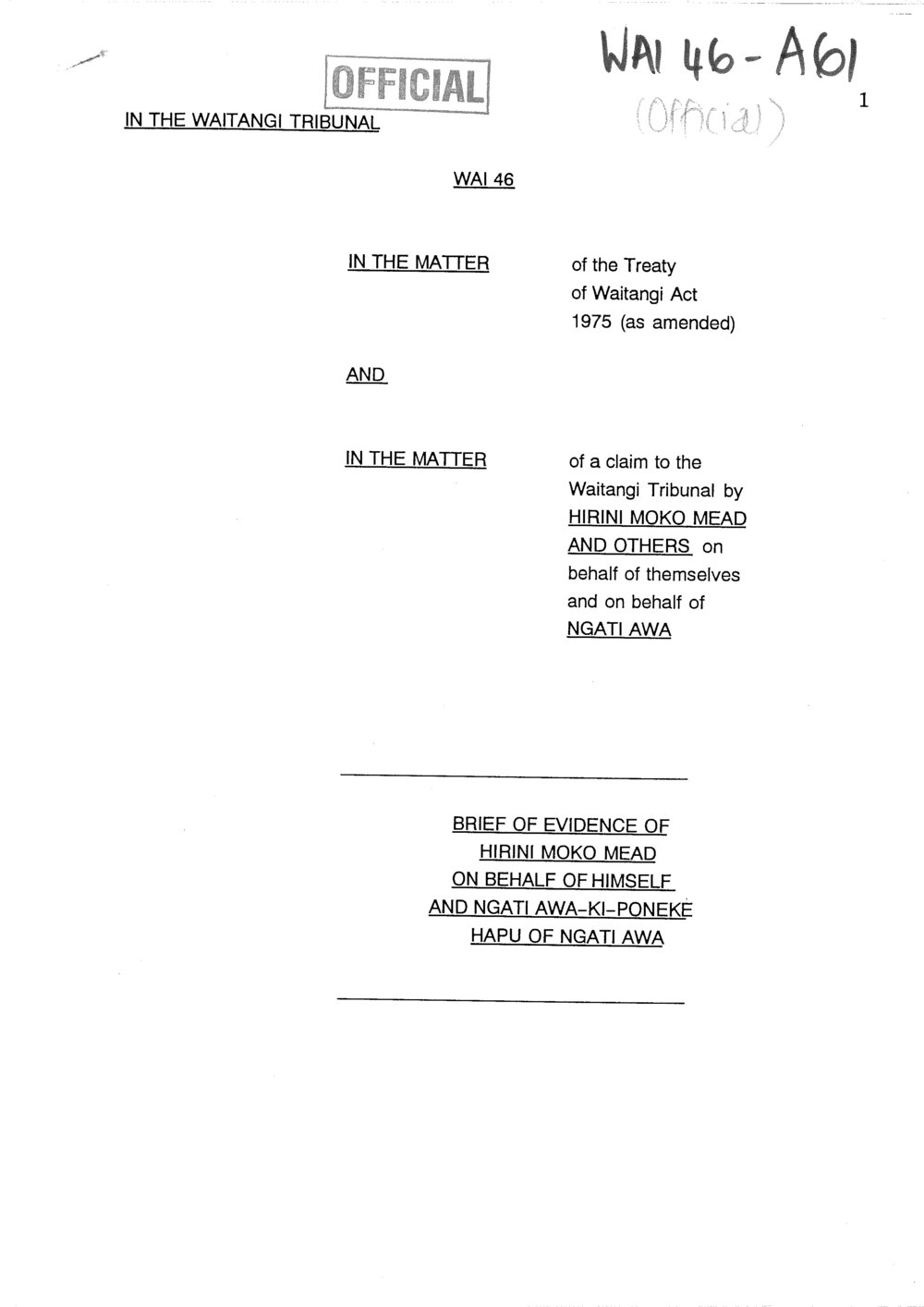 Wai 46_INQ_A061_Brief of Evidence on behalf of Ngati Awa-ki-Poneke