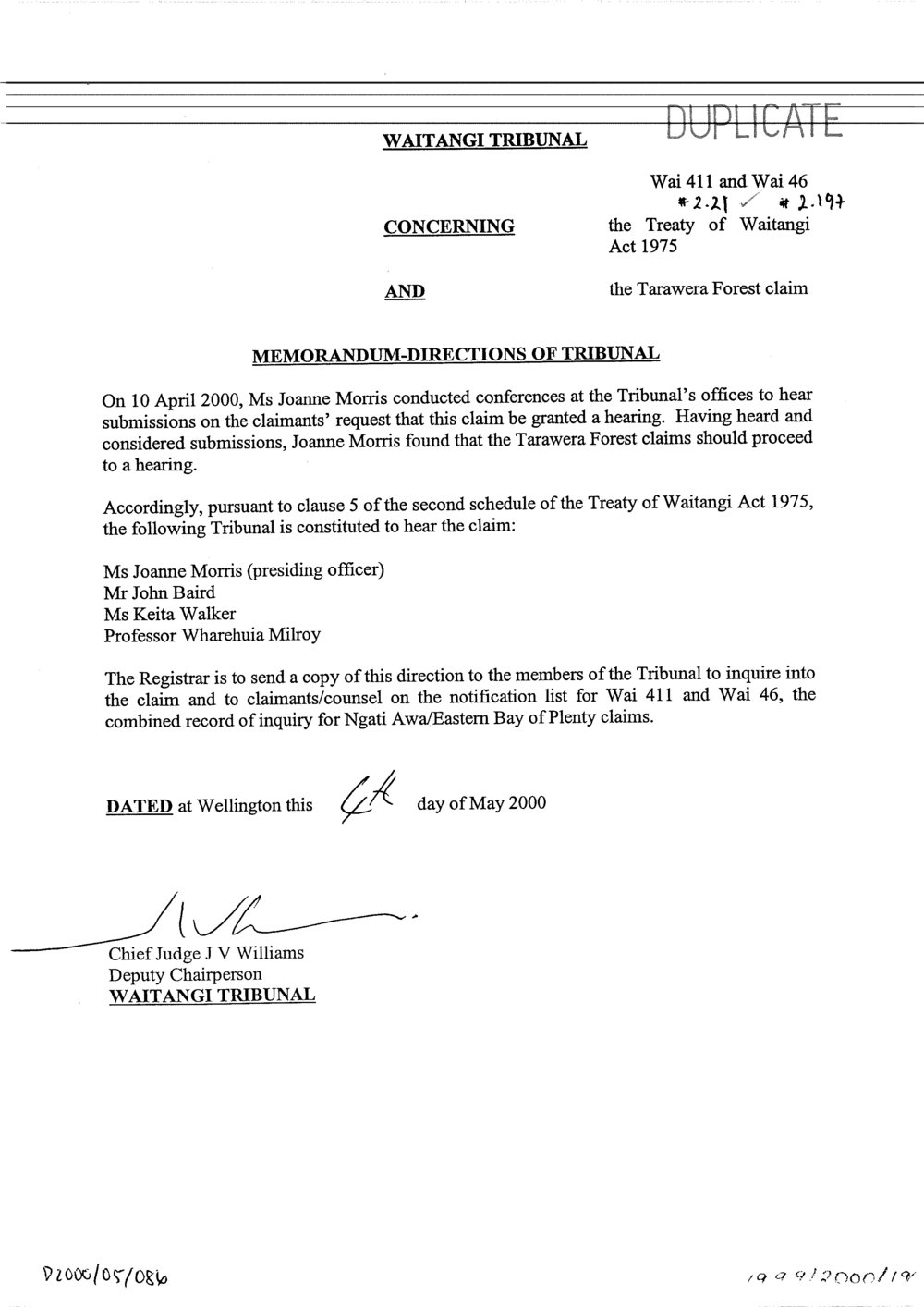 Wai 46_2.197_Memo Tarawera Forest Claims to Proceed to Hearing