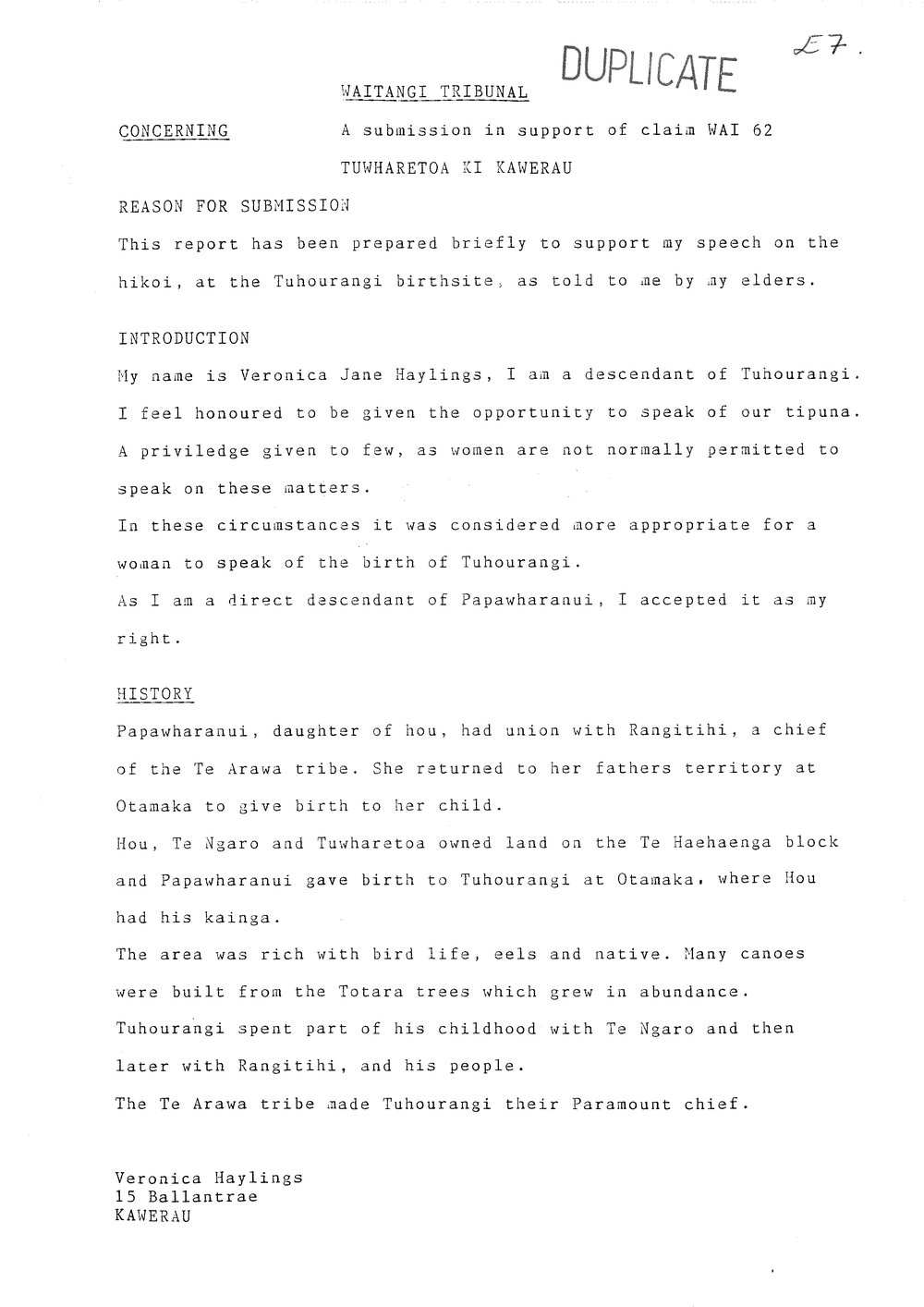 Wai 46_INQ_E007_A submission in support of claim - Tuwharetoa ki Kawerau