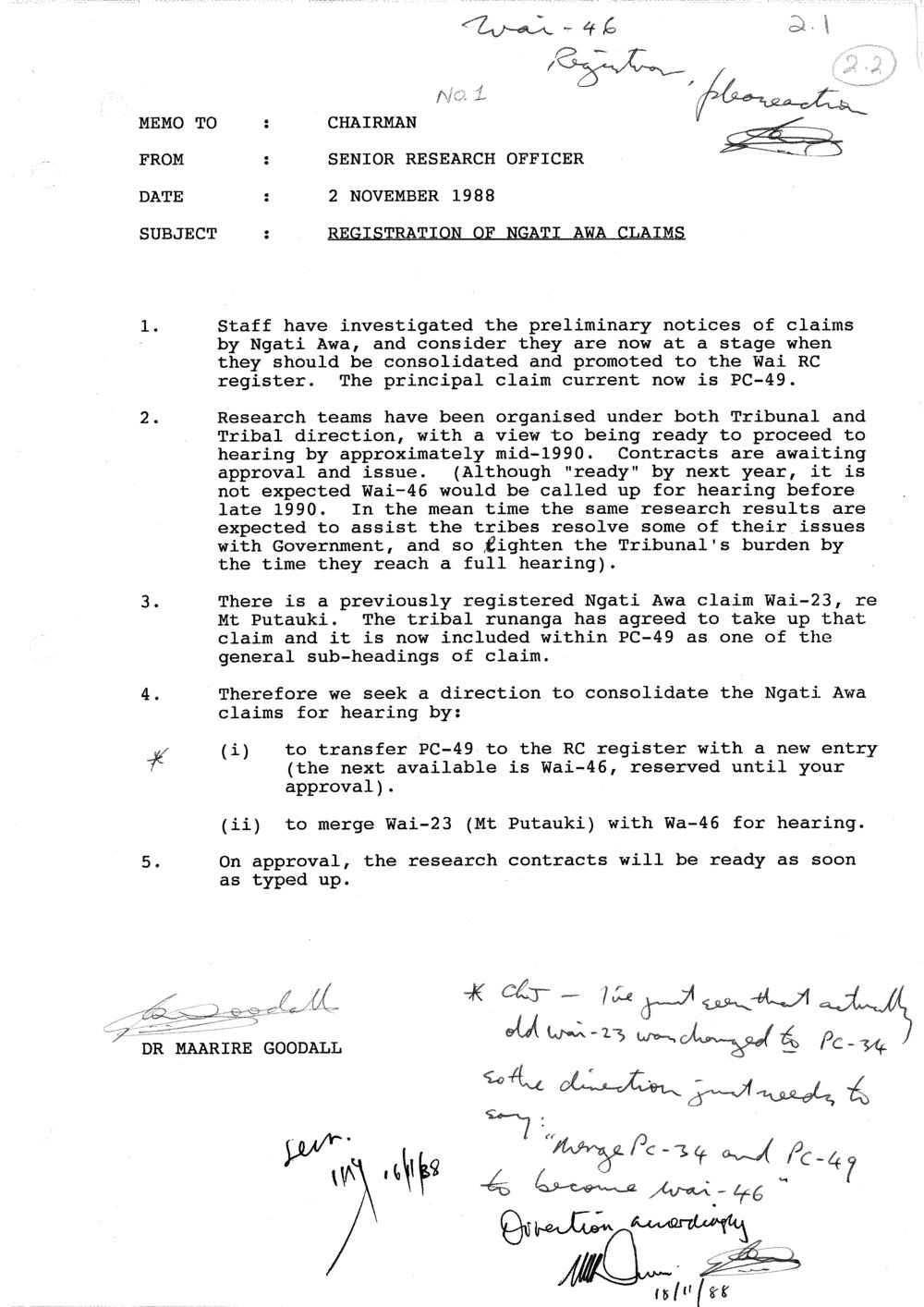 Wai 46_INQ_2.2_Registrations of Ngati Awa Claims 2 Nov 1988