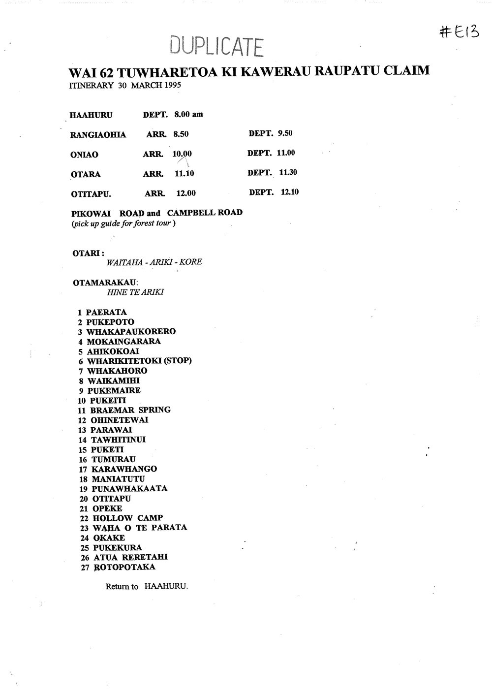 Wai 46_INQ_E013_Wai 62 Tuwharetoa ki Kawerau Raupatu Claim Itinerary March 1995