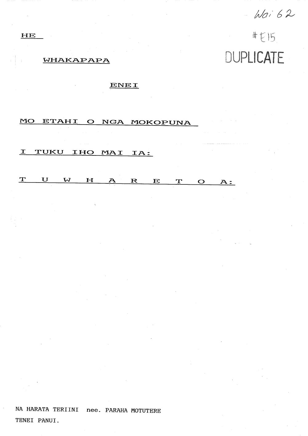 Wai 46_INQ_E015_He Whakapapa enei mo etahi o ngā mokopuna i tuku iho mai ia - Tuwharetoa