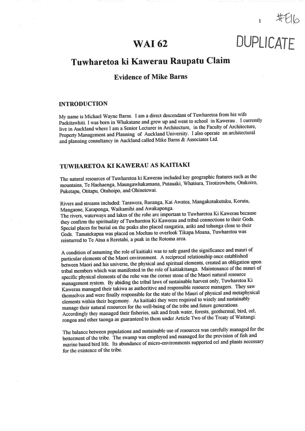 Wai 46_INQ_E016_Evidence - Tuwharetoa ki Kawerau Raupatu Claim - Evidence of Mike Barns