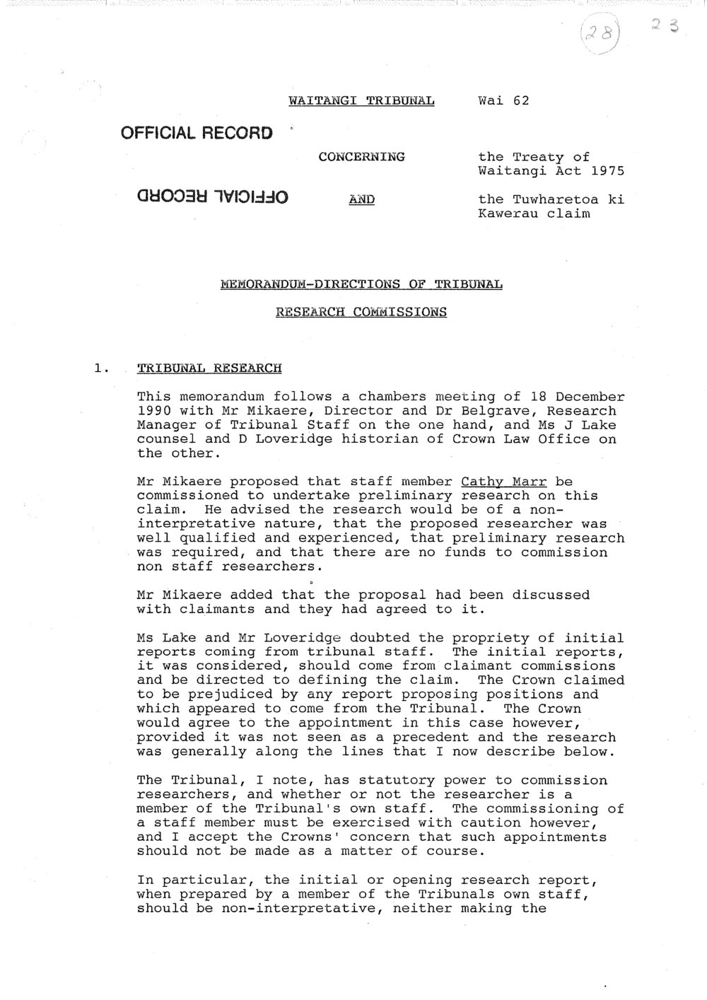 Wai 46_INQ_2.8_Memo - Directions of Tribunal RE Tuwharetoa Ki Kawerau Claim 10 Dec 1990