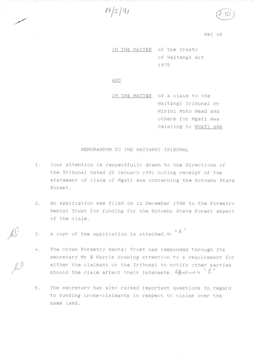 Wai 46_INQ_2.10_Memo to Tribunal RE Claim made by H.H.Mead RE Ngati Awa Claims