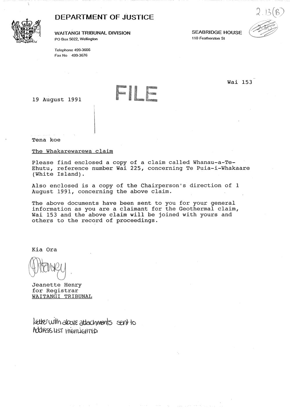 Wai 46_INQ_2.13 (b)_Letter RE Whakarewarewa Claim 19 Aug 1991