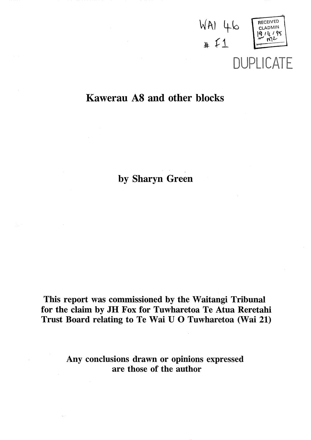 Wai 46_INQ_F001_REPORT RE Kawerau A8 and other blocks by Sharyn Green