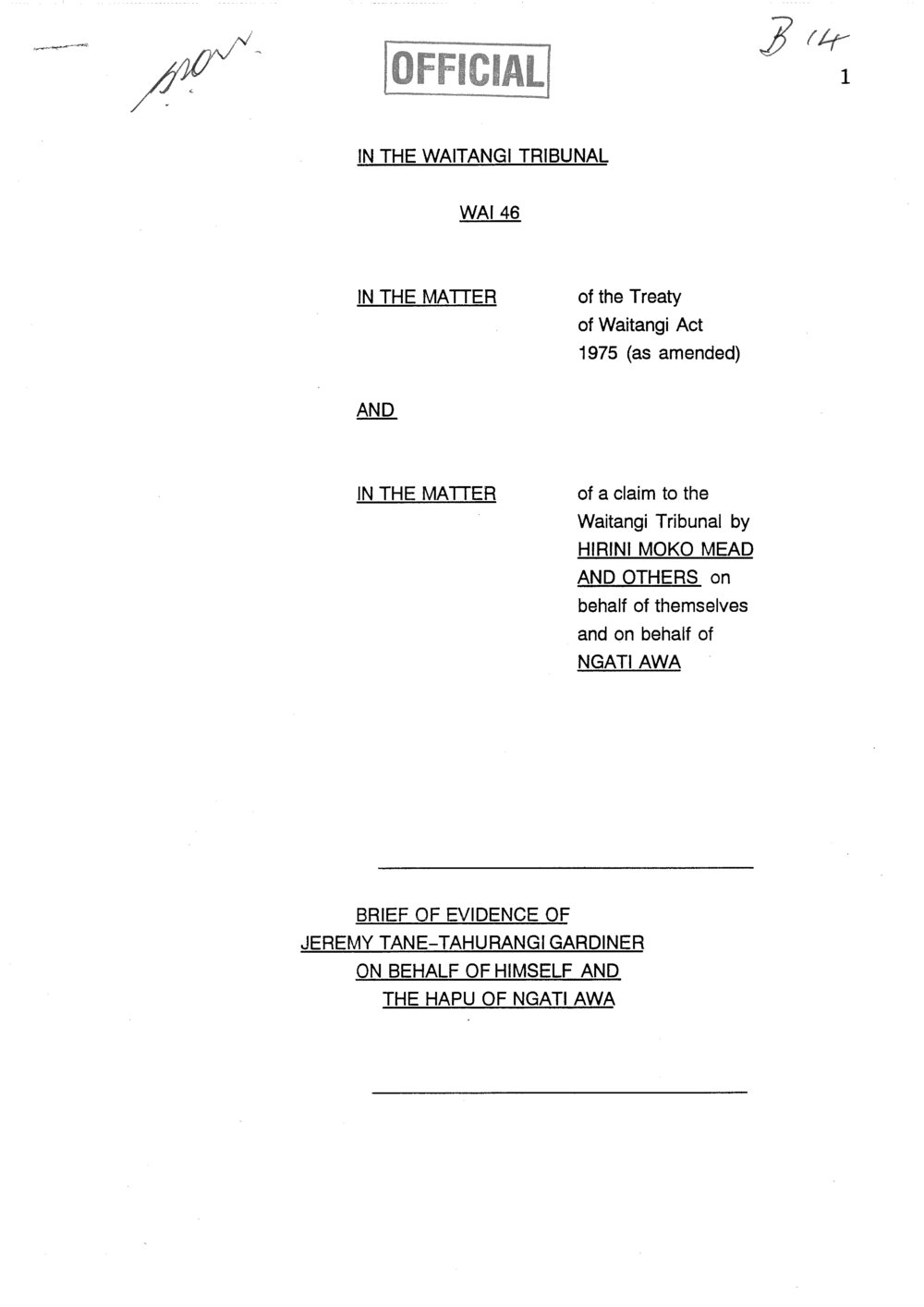 Wai 46_INQ_B014_Brief of Evidence of Jeremy Gardiner on behalf of Ngati Awa
